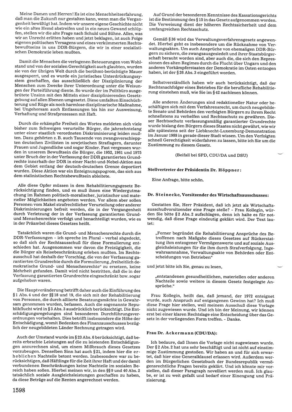 Tagungen der Volkskammer (VK) der Deutschen Demokratischen Republik (DDR), 10. Wahlperiode 1990, Seite 1598 (VK. DDR 10. WP. 1990, Prot. Tg. 1-38, 5.4.-2.10.1990, S. 1598)