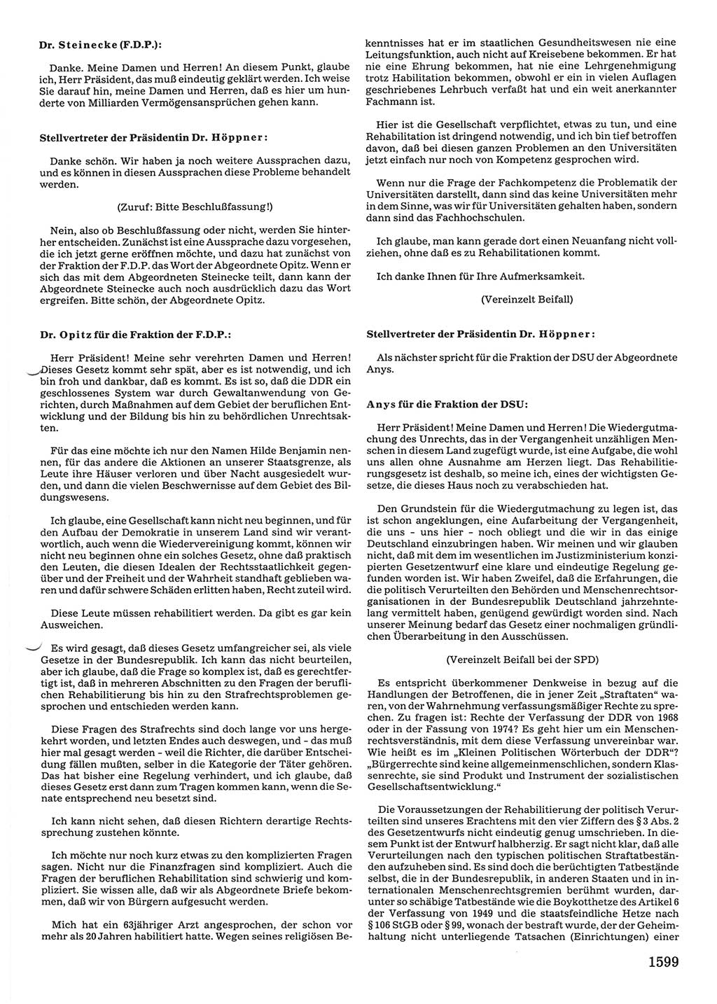 Tagungen der Volkskammer (VK) der Deutschen Demokratischen Republik (DDR), 10. Wahlperiode 1990, Seite 1599 (VK. DDR 10. WP. 1990, Prot. Tg. 1-38, 5.4.-2.10.1990, S. 1599)