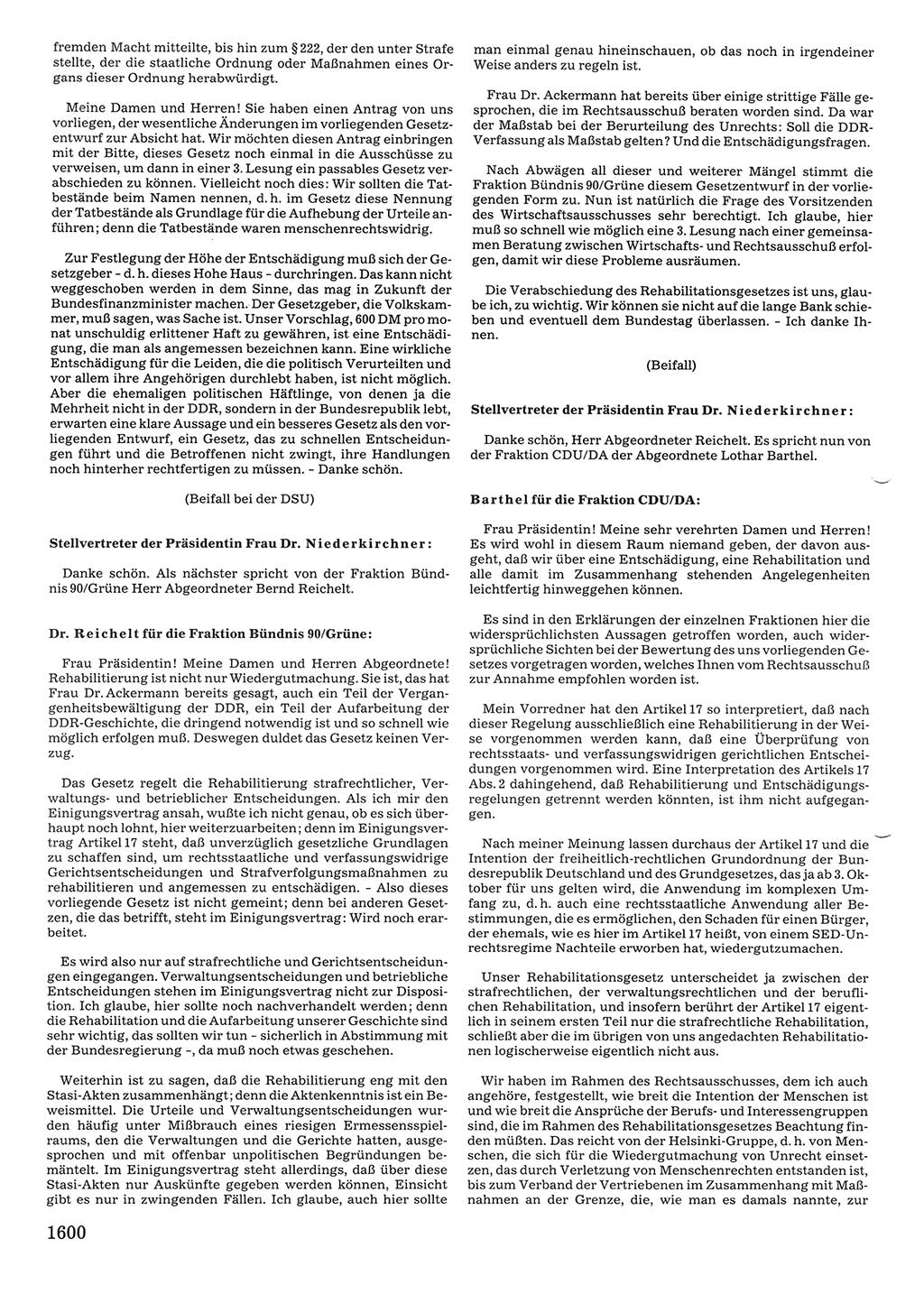 Tagungen der Volkskammer (VK) der Deutschen Demokratischen Republik (DDR), 10. Wahlperiode 1990, Seite 1600 (VK. DDR 10. WP. 1990, Prot. Tg. 1-38, 5.4.-2.10.1990, S. 1600)