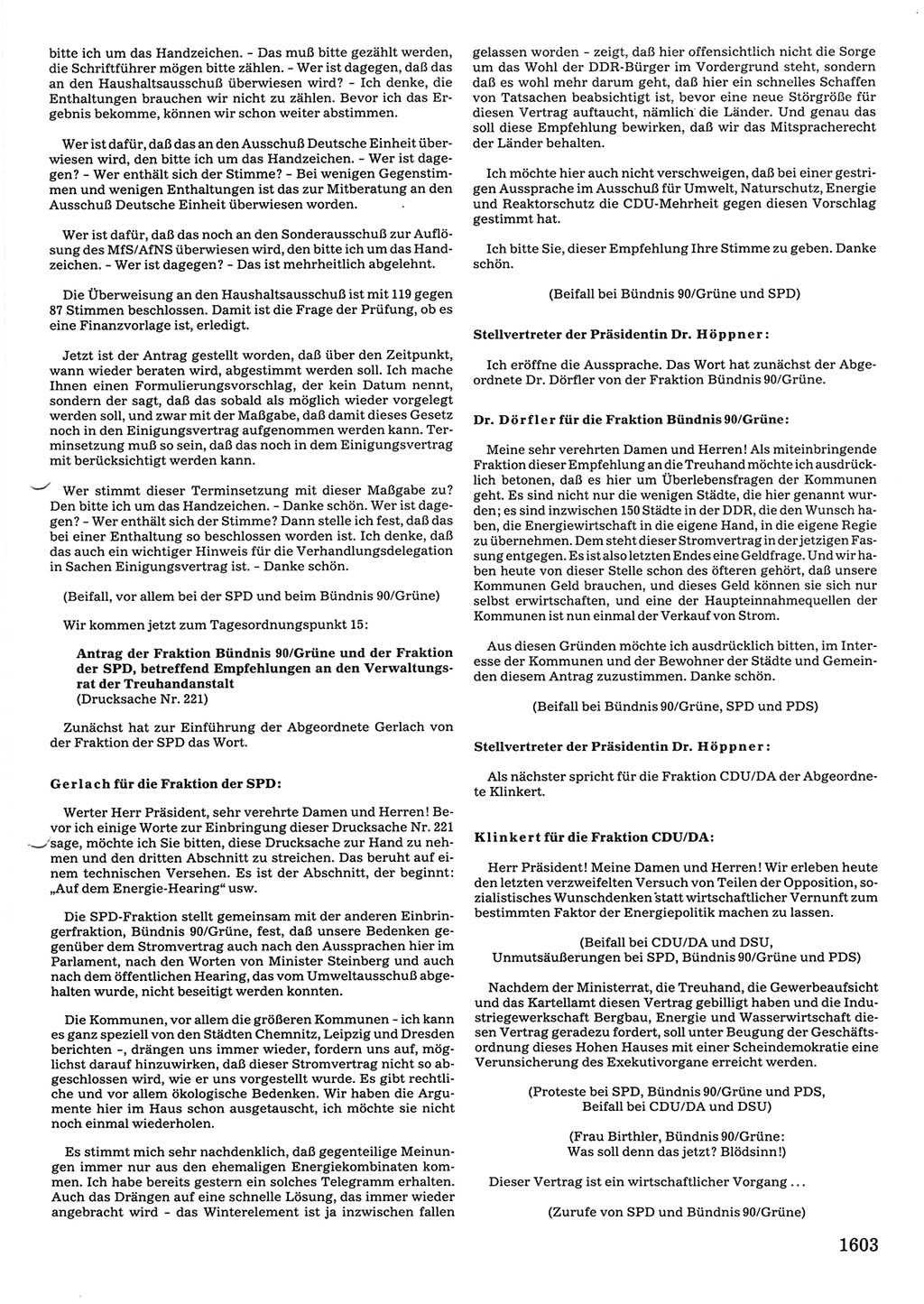 Tagungen der Volkskammer (VK) der Deutschen Demokratischen Republik (DDR), 10. Wahlperiode 1990, Seite 1603 (VK. DDR 10. WP. 1990, Prot. Tg. 1-38, 5.4.-2.10.1990, S. 1603)