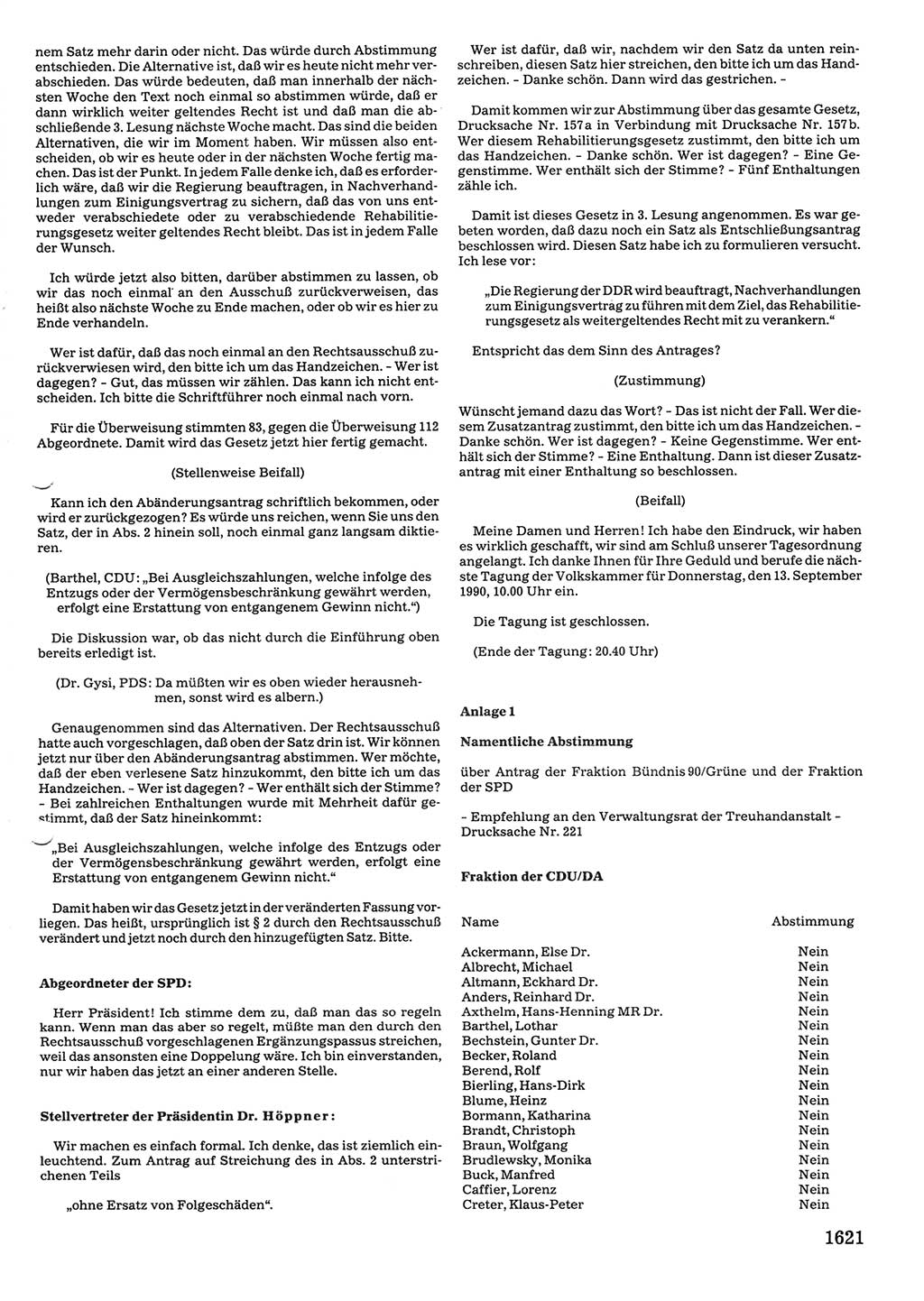 Tagungen der Volkskammer (VK) der Deutschen Demokratischen Republik (DDR), 10. Wahlperiode 1990, Seite 1621 (VK. DDR 10. WP. 1990, Prot. Tg. 1-38, 5.4.-2.10.1990, S. 1621)