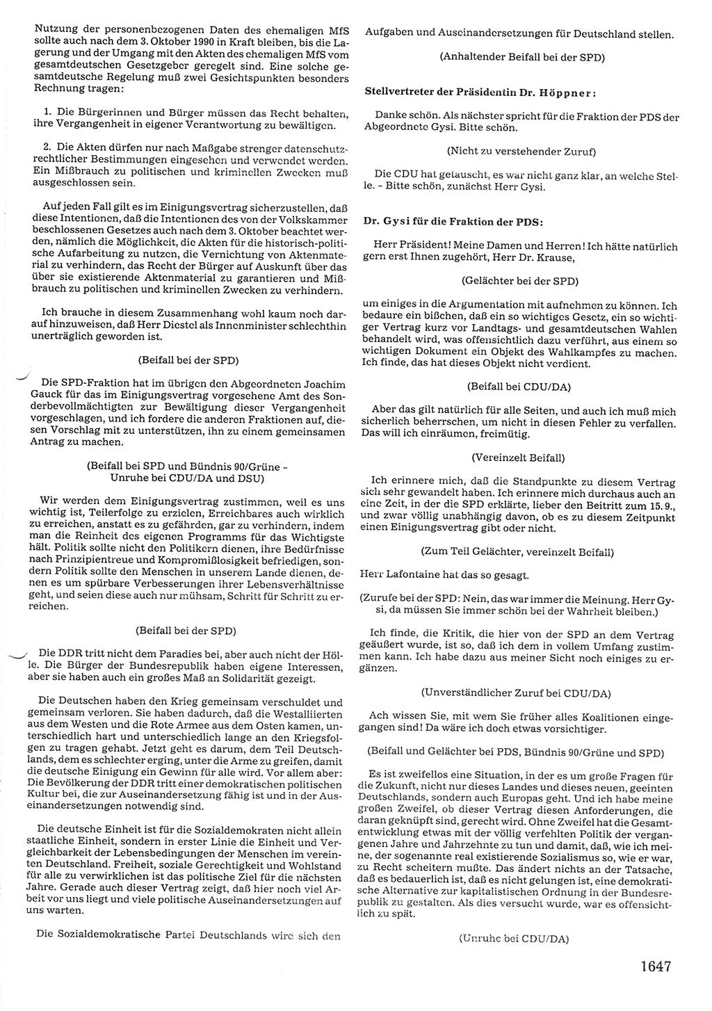 Tagungen der Volkskammer (VK) der Deutschen Demokratischen Republik (DDR), 10. Wahlperiode 1990, Seite 1647 (VK. DDR 10. WP. 1990, Prot. Tg. 1-38, 5.4.-2.10.1990, S. 1647)