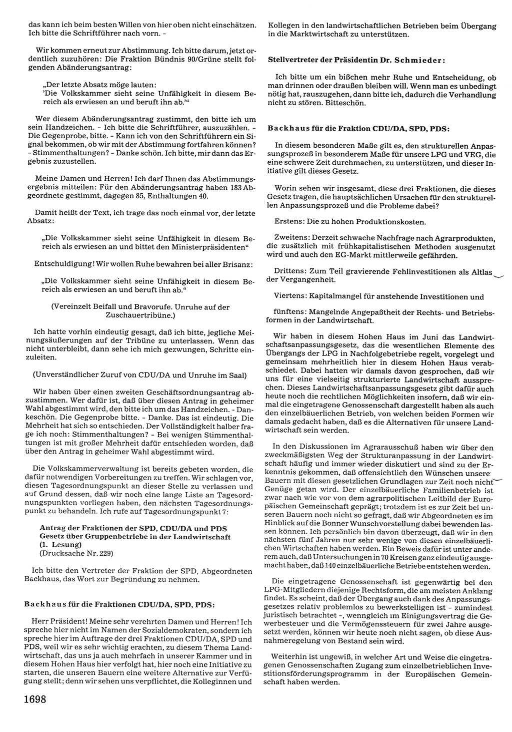 Tagungen der Volkskammer (VK) der Deutschen Demokratischen Republik (DDR), 10. Wahlperiode 1990, Seite 1698 (VK. DDR 10. WP. 1990, Prot. Tg. 1-38, 5.4.-2.10.1990, S. 1698)