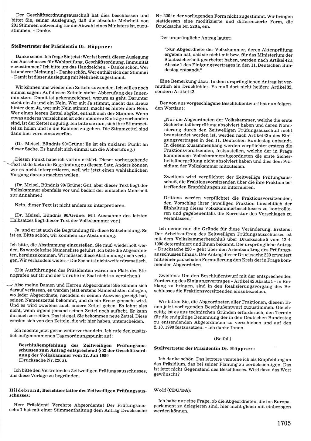 Tagungen der Volkskammer (VK) der Deutschen Demokratischen Republik (DDR), 10. Wahlperiode 1990, Seite 1705 (VK. DDR 10. WP. 1990, Prot. Tg. 1-38, 5.4.-2.10.1990, S. 1705)