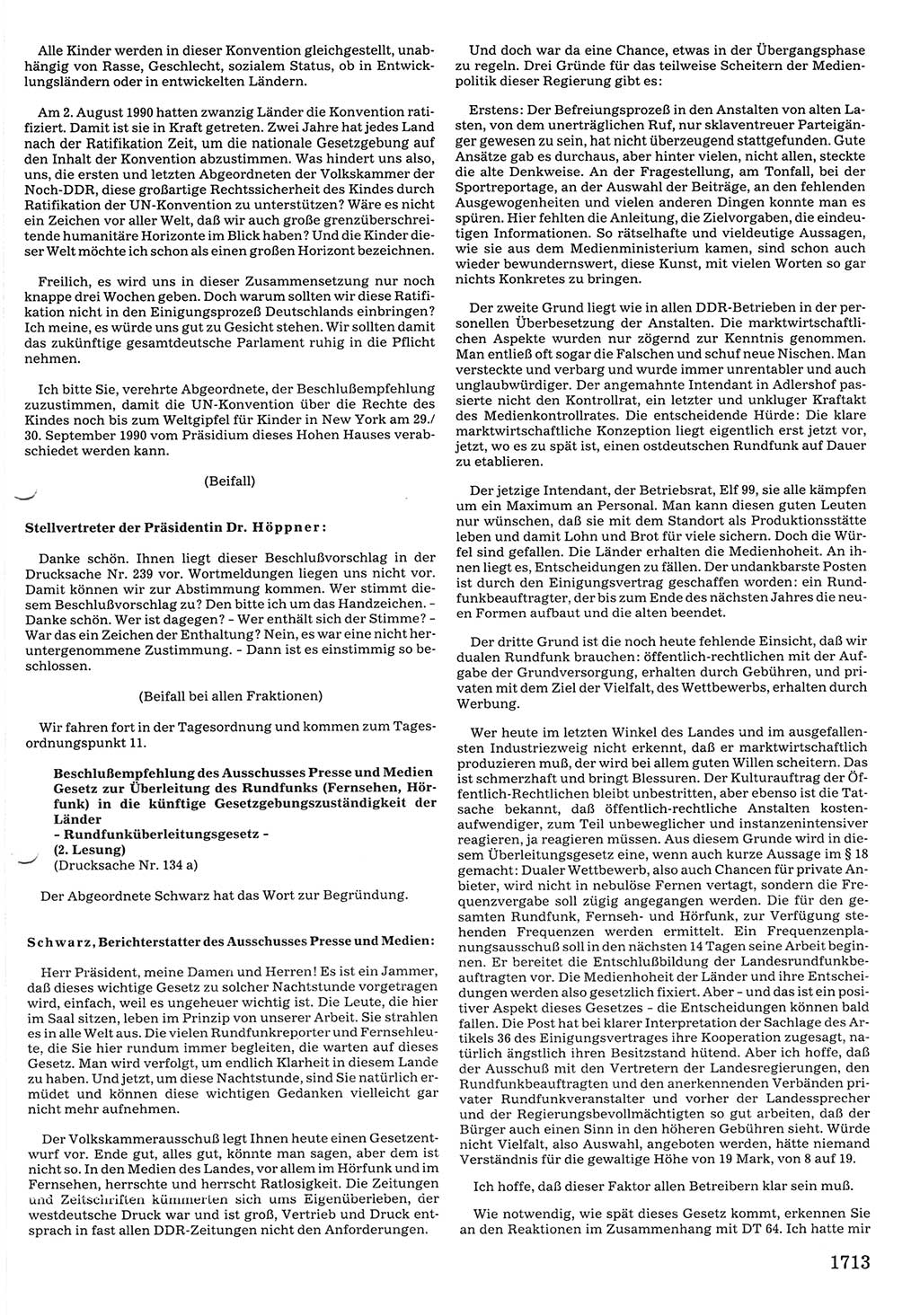 Tagungen der Volkskammer (VK) der Deutschen Demokratischen Republik (DDR), 10. Wahlperiode 1990, Seite 1713 (VK. DDR 10. WP. 1990, Prot. Tg. 1-38, 5.4.-2.10.1990, S. 1713)