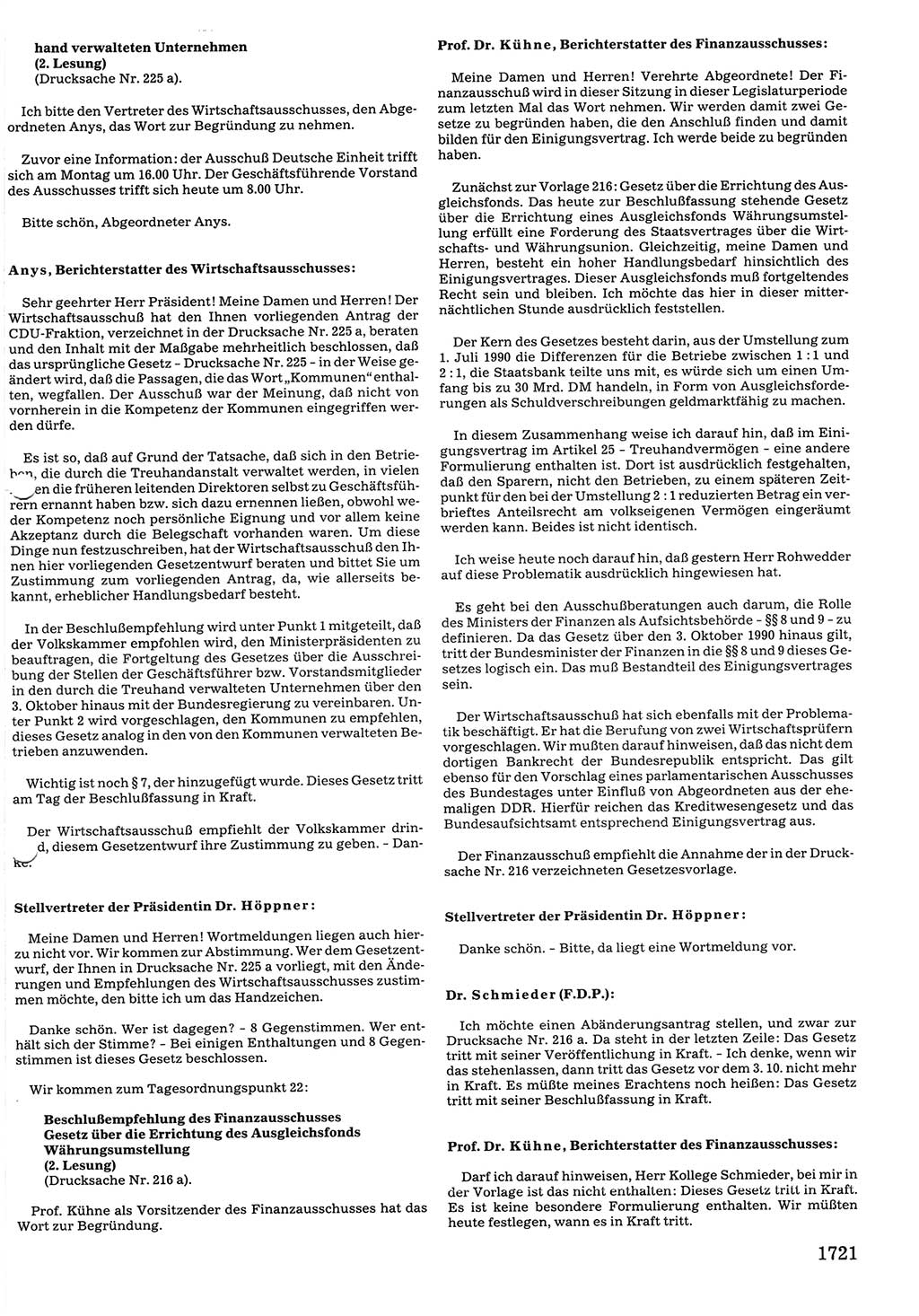 Tagungen der Volkskammer (VK) der Deutschen Demokratischen Republik (DDR), 10. Wahlperiode 1990, Seite 1721 (VK. DDR 10. WP. 1990, Prot. Tg. 1-38, 5.4.-2.10.1990, S. 1721)