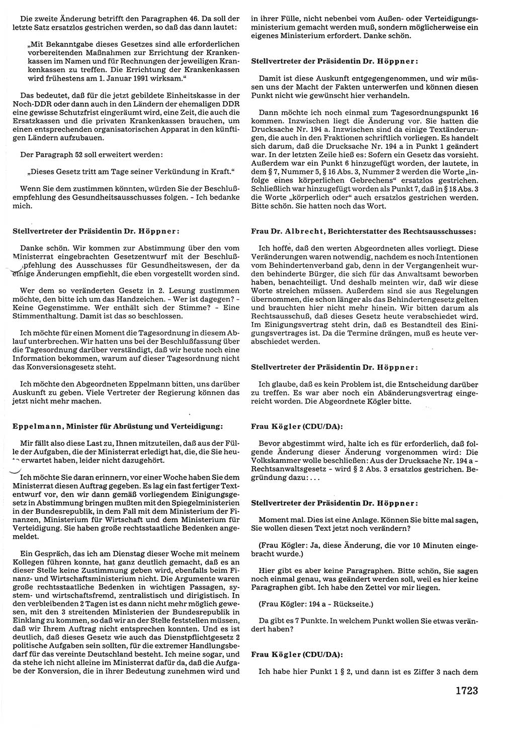 Tagungen der Volkskammer (VK) der Deutschen Demokratischen Republik (DDR), 10. Wahlperiode 1990, Seite 1723 (VK. DDR 10. WP. 1990, Prot. Tg. 1-38, 5.4.-2.10.1990, S. 1723)