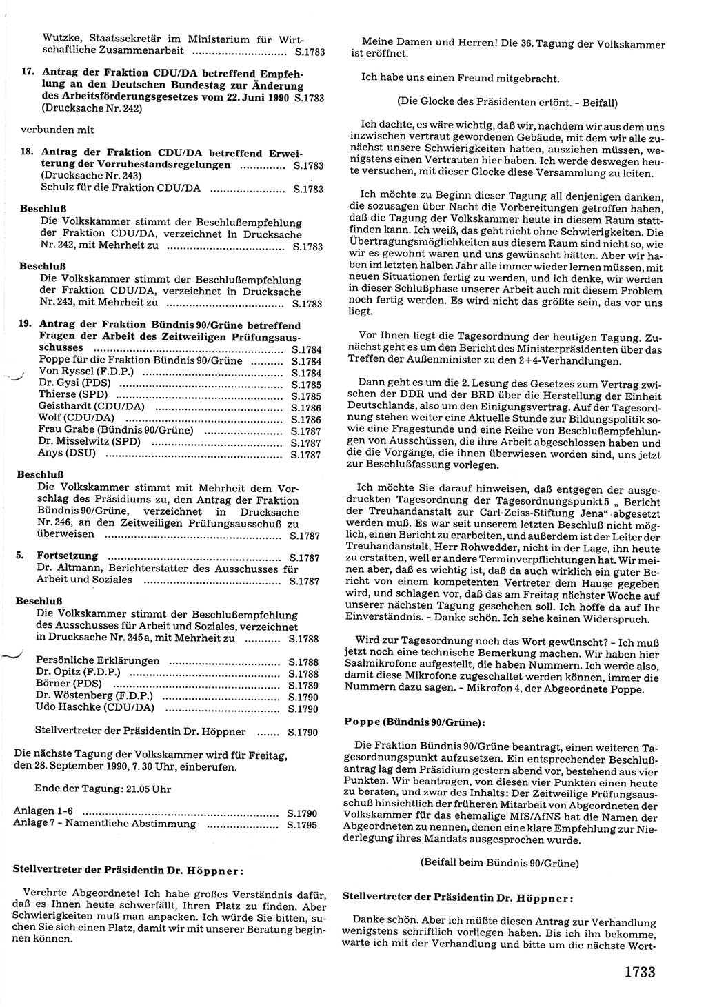 Tagungen der Volkskammer (VK) der Deutschen Demokratischen Republik (DDR), 10. Wahlperiode 1990, Seite 1733 (VK. DDR 10. WP. 1990, Prot. Tg. 1-38, 5.4.-2.10.1990, S. 1733)