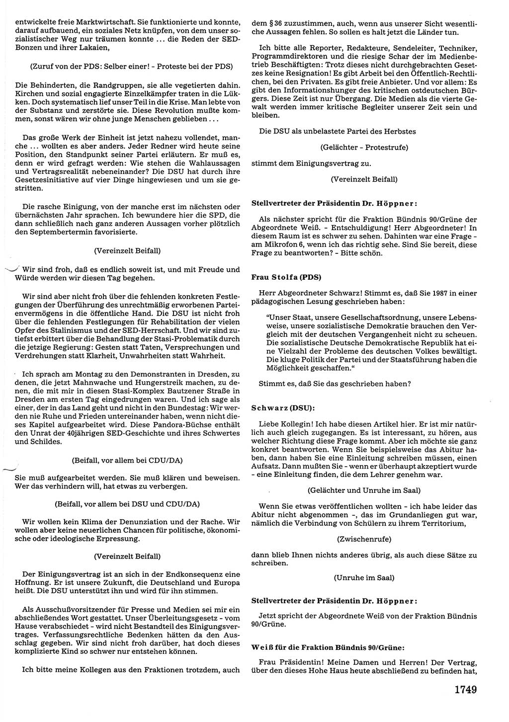 Tagungen der Volkskammer (VK) der Deutschen Demokratischen Republik (DDR), 10. Wahlperiode 1990, Seite 1749 (VK. DDR 10. WP. 1990, Prot. Tg. 1-38, 5.4.-2.10.1990, S. 1749)