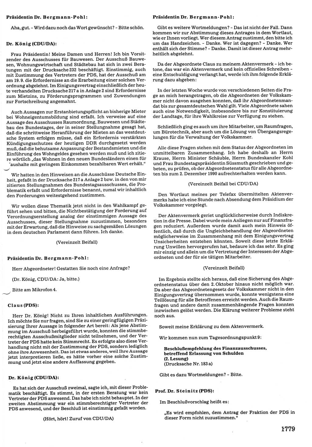 Tagungen der Volkskammer (VK) der Deutschen Demokratischen Republik (DDR), 10. Wahlperiode 1990, Seite 1779 (VK. DDR 10. WP. 1990, Prot. Tg. 1-38, 5.4.-2.10.1990, S. 1779)