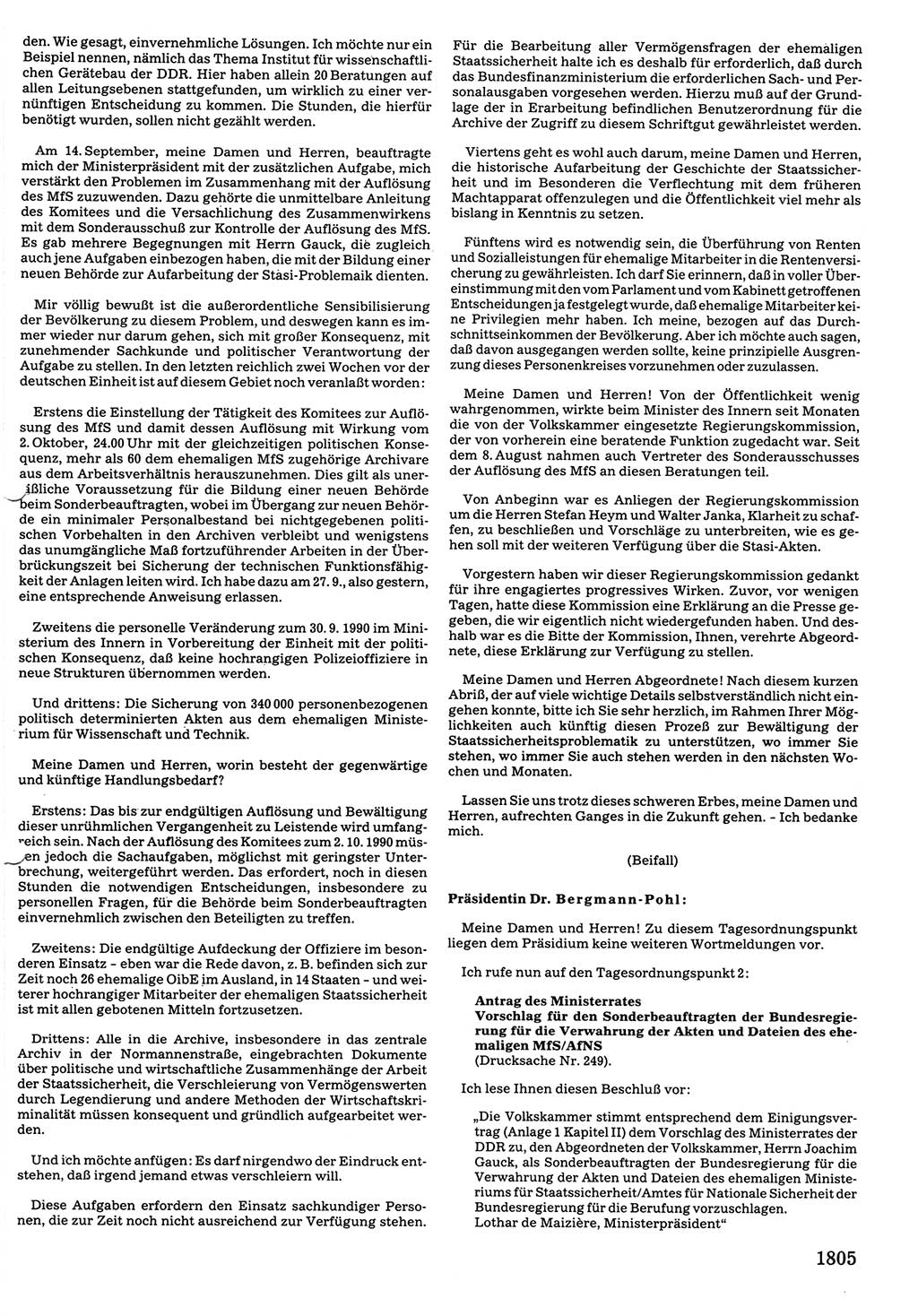 Tagungen der Volkskammer (VK) der Deutschen Demokratischen Republik (DDR), 10. Wahlperiode 1990, Seite 1805 (VK. DDR 10. WP. 1990, Prot. Tg. 1-38, 5.4.-2.10.1990, S. 1805)