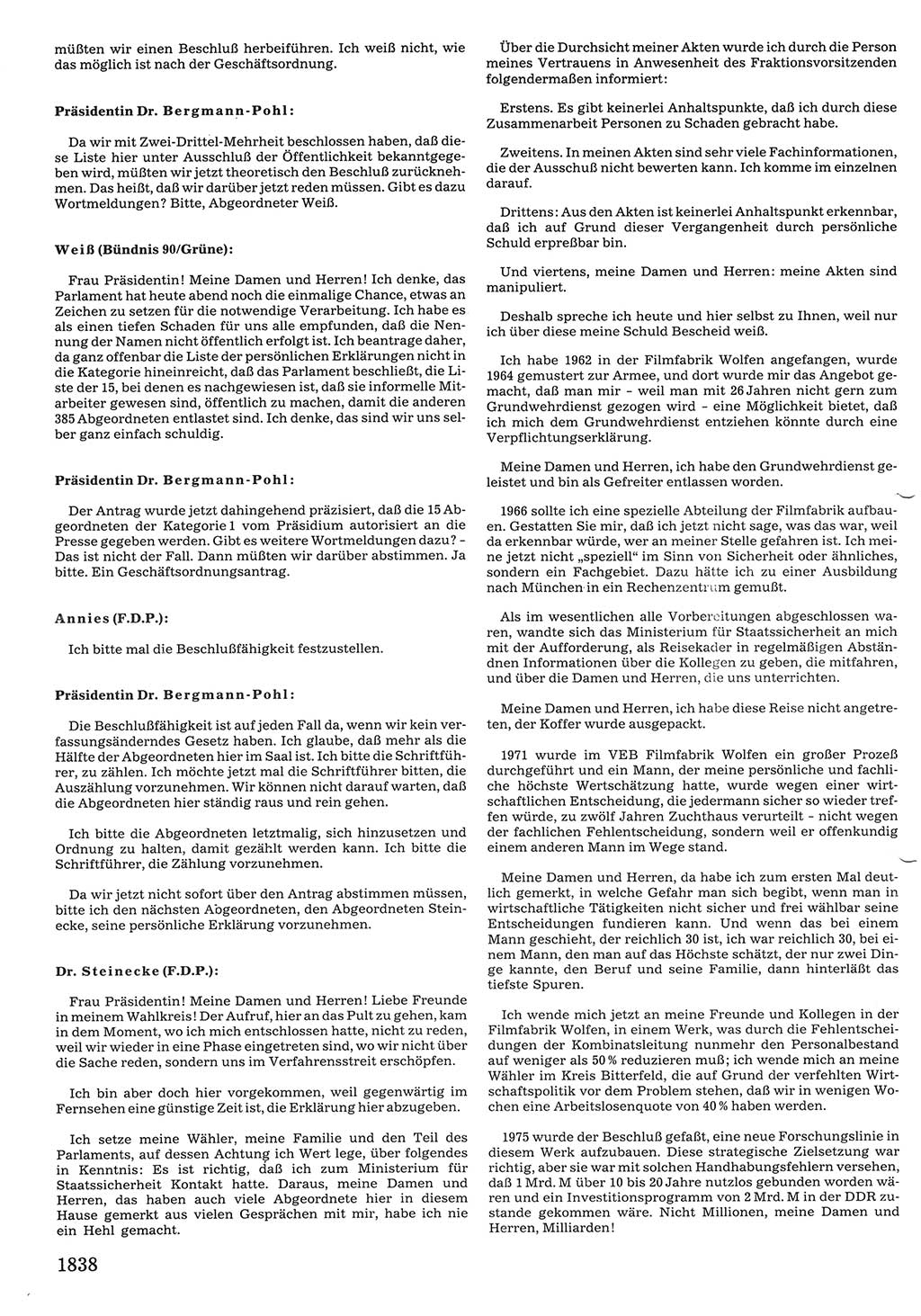 Tagungen der Volkskammer (VK) der Deutschen Demokratischen Republik (DDR), 10. Wahlperiode 1990, Seite 1838 (VK. DDR 10. WP. 1990, Prot. Tg. 1-38, 5.4.-2.10.1990, S. 1838)