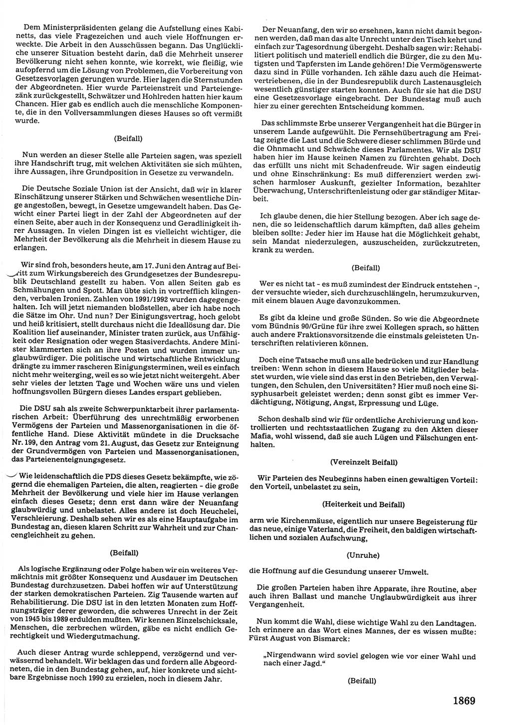 Tagungen der Volkskammer (VK) der Deutschen Demokratischen Republik (DDR), 10. Wahlperiode 1990, Seite 1869 (VK. DDR 10. WP. 1990, Prot. Tg. 1-38, 5.4.-2.10.1990, S. 1869)