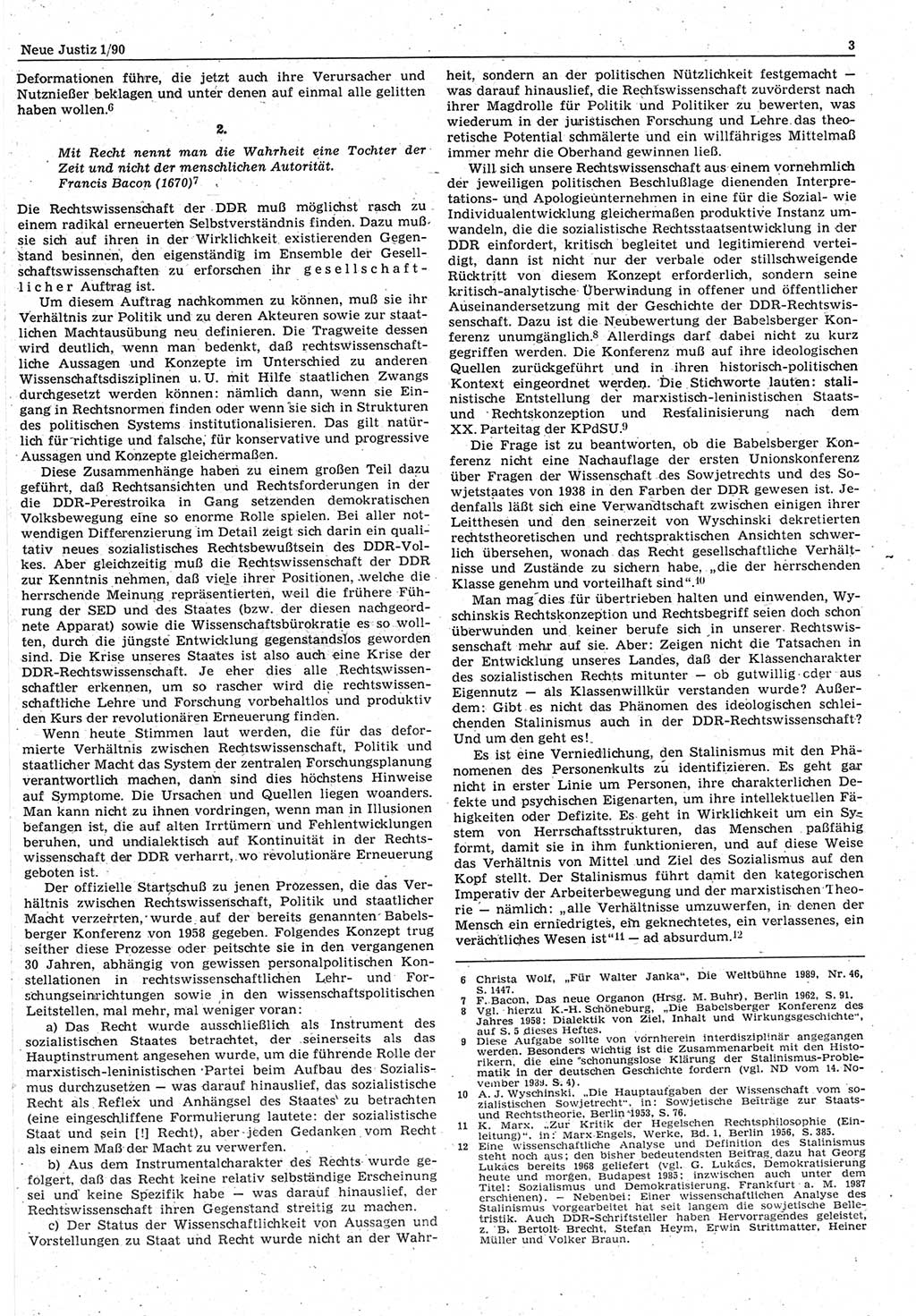 Neue Justiz (NJ), Zeitschrift für Rechtsetzung und Rechtsanwendung [Deutsche Demokratische Republik (DDR)], 44. Jahrgang 1990, Seite 3 (NJ DDR 1990, S. 3)