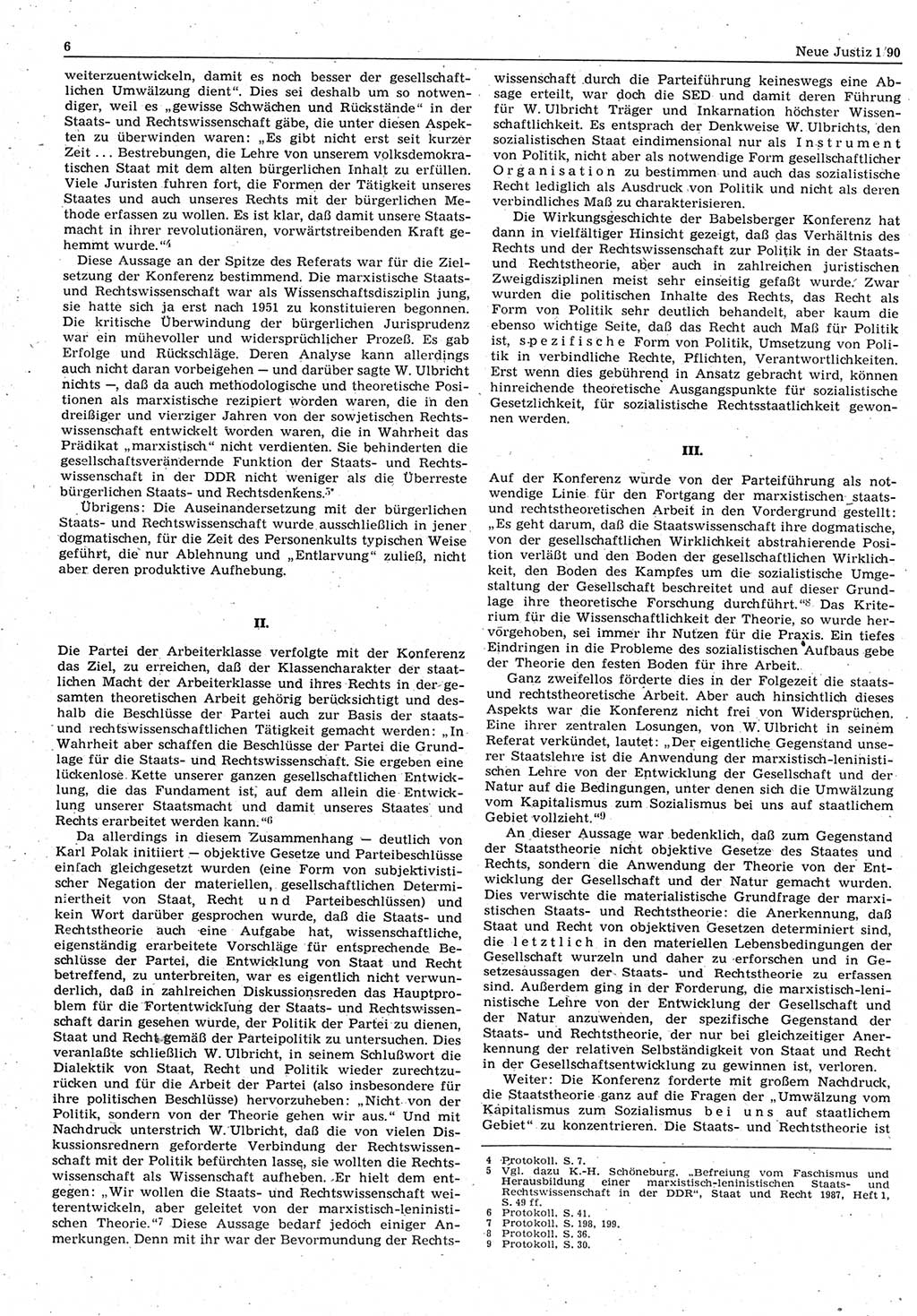 Neue Justiz (NJ), Zeitschrift für Rechtsetzung und Rechtsanwendung [Deutsche Demokratische Republik (DDR)], 44. Jahrgang 1990, Seite 6 (NJ DDR 1990, S. 6)