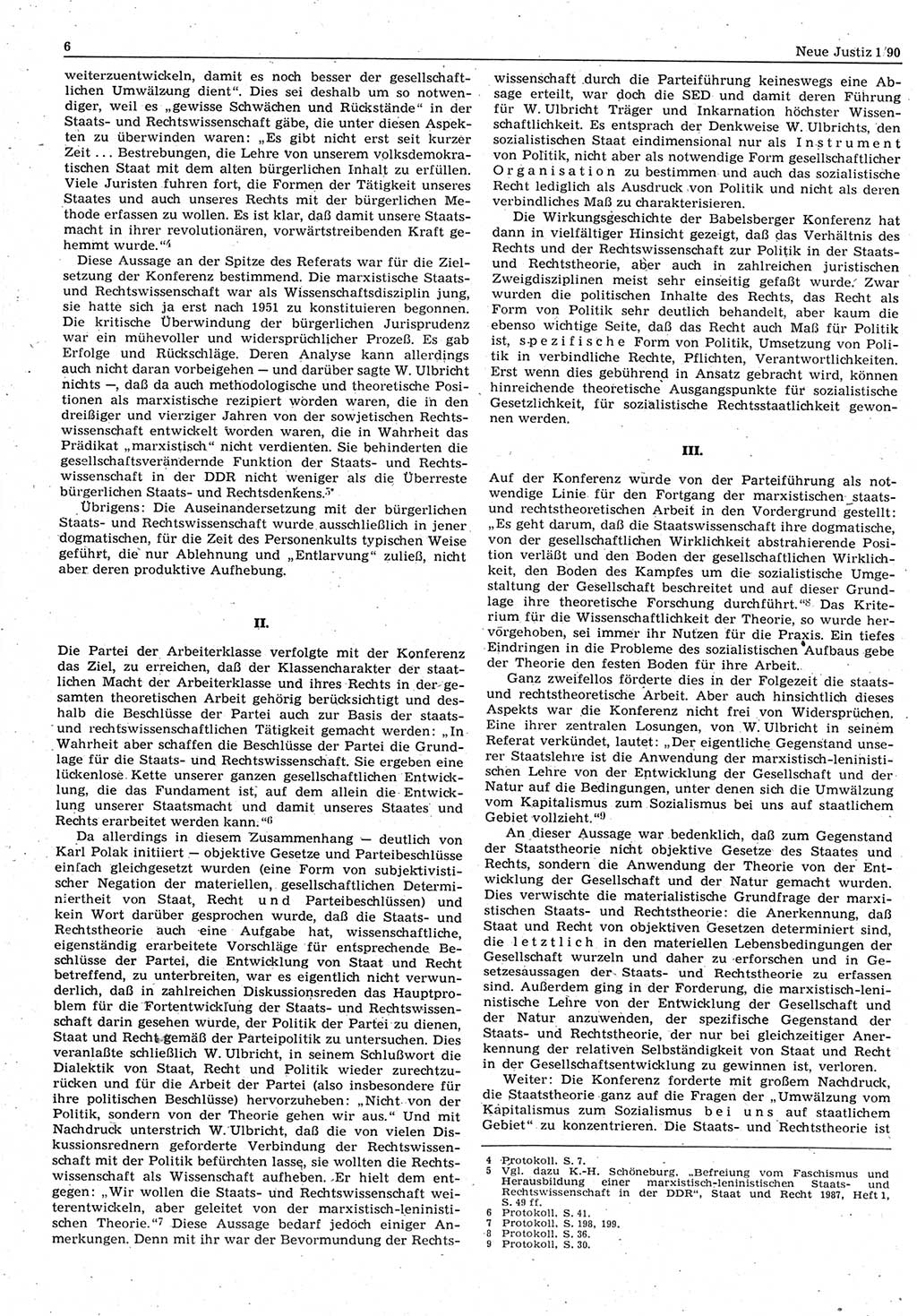 Neue Justiz (NJ), Zeitschrift für Rechtsetzung und Rechtsanwendung [Deutsche Demokratische Republik (DDR)], 44. Jahrgang 1990, Seite 6 (NJ DDR 1990, S. 6)
