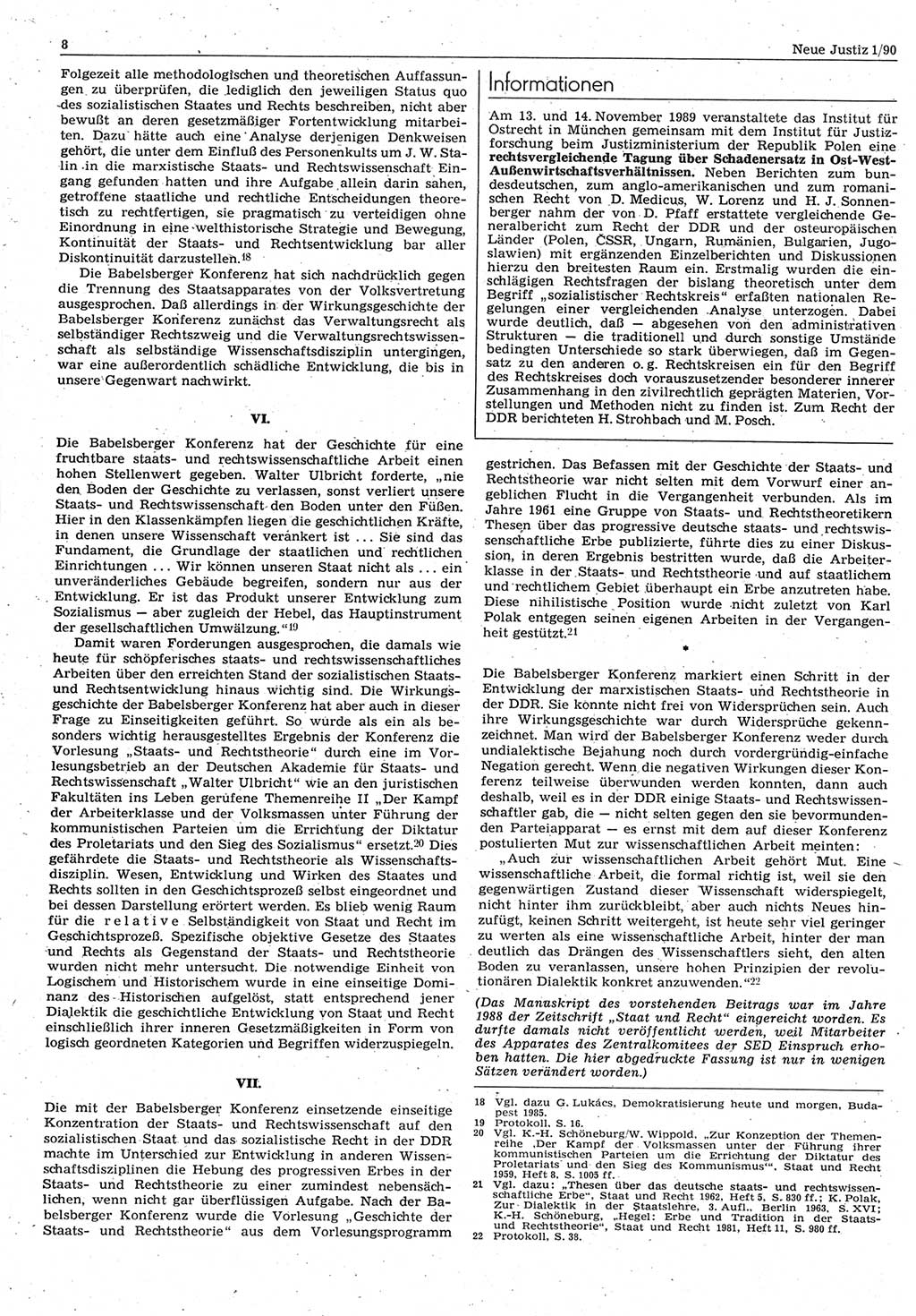 Neue Justiz (NJ), Zeitschrift für Rechtsetzung und Rechtsanwendung [Deutsche Demokratische Republik (DDR)], 44. Jahrgang 1990, Seite 8 (NJ DDR 1990, S. 8)