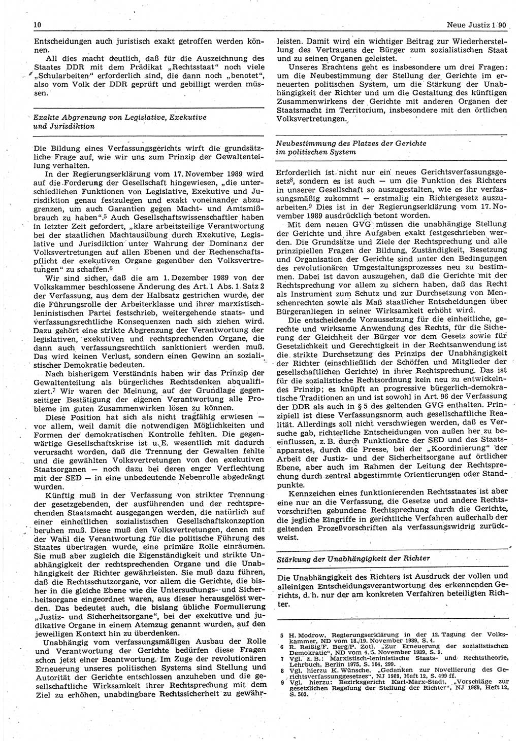 Neue Justiz (NJ), Zeitschrift für Rechtsetzung und Rechtsanwendung [Deutsche Demokratische Republik (DDR)], 44. Jahrgang 1990, Seite 10 (NJ DDR 1990, S. 10)