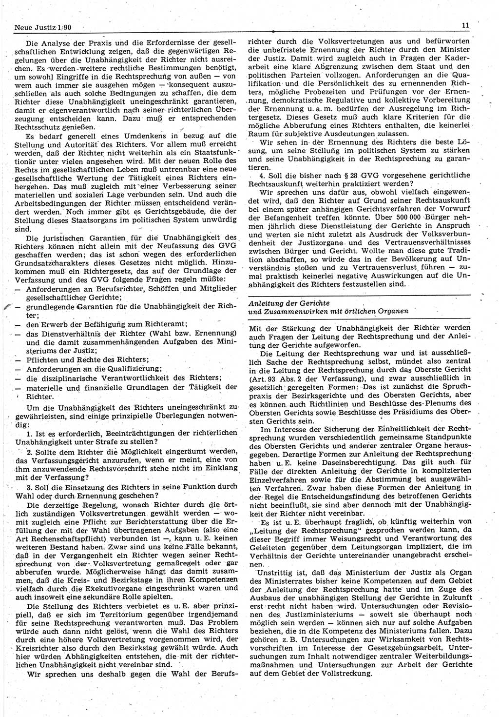 Neue Justiz (NJ), Zeitschrift für Rechtsetzung und Rechtsanwendung [Deutsche Demokratische Republik (DDR)], 44. Jahrgang 1990, Seite 11 (NJ DDR 1990, S. 11)