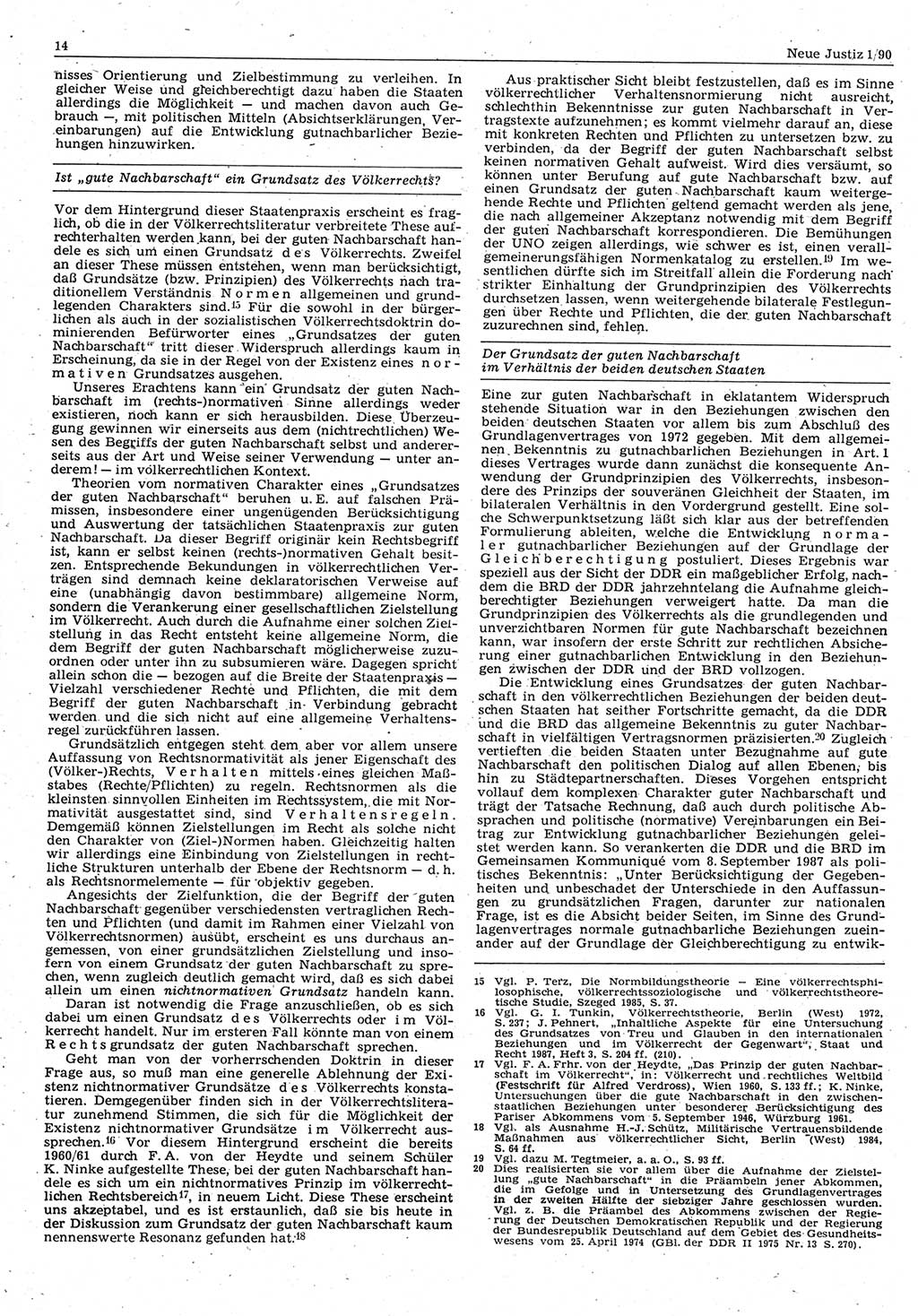 Neue Justiz (NJ), Zeitschrift für Rechtsetzung und Rechtsanwendung [Deutsche Demokratische Republik (DDR)], 44. Jahrgang 1990, Seite 14 (NJ DDR 1990, S. 14)