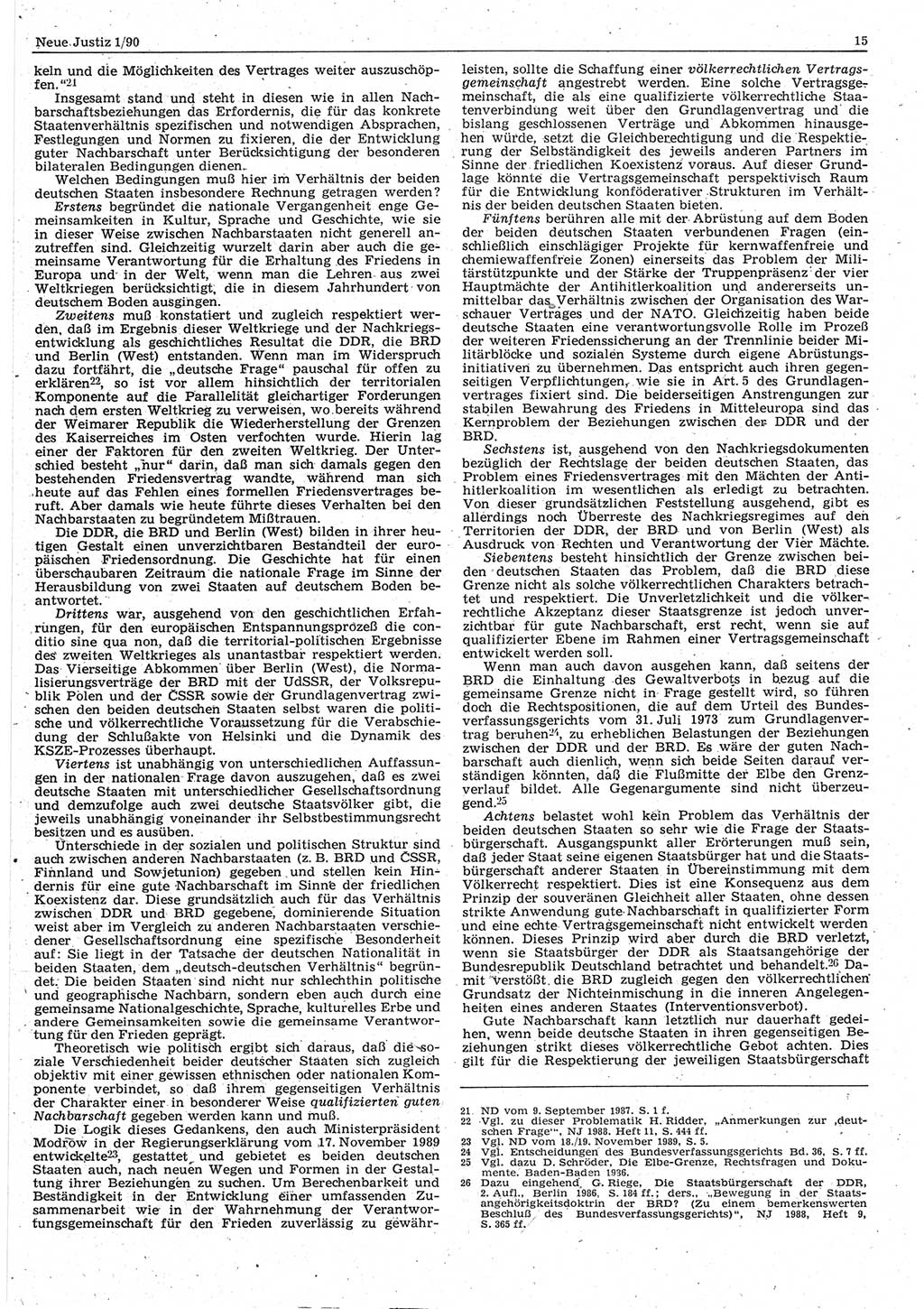 Neue Justiz (NJ), Zeitschrift für Rechtsetzung und Rechtsanwendung [Deutsche Demokratische Republik (DDR)], 44. Jahrgang 1990, Seite 15 (NJ DDR 1990, S. 15)