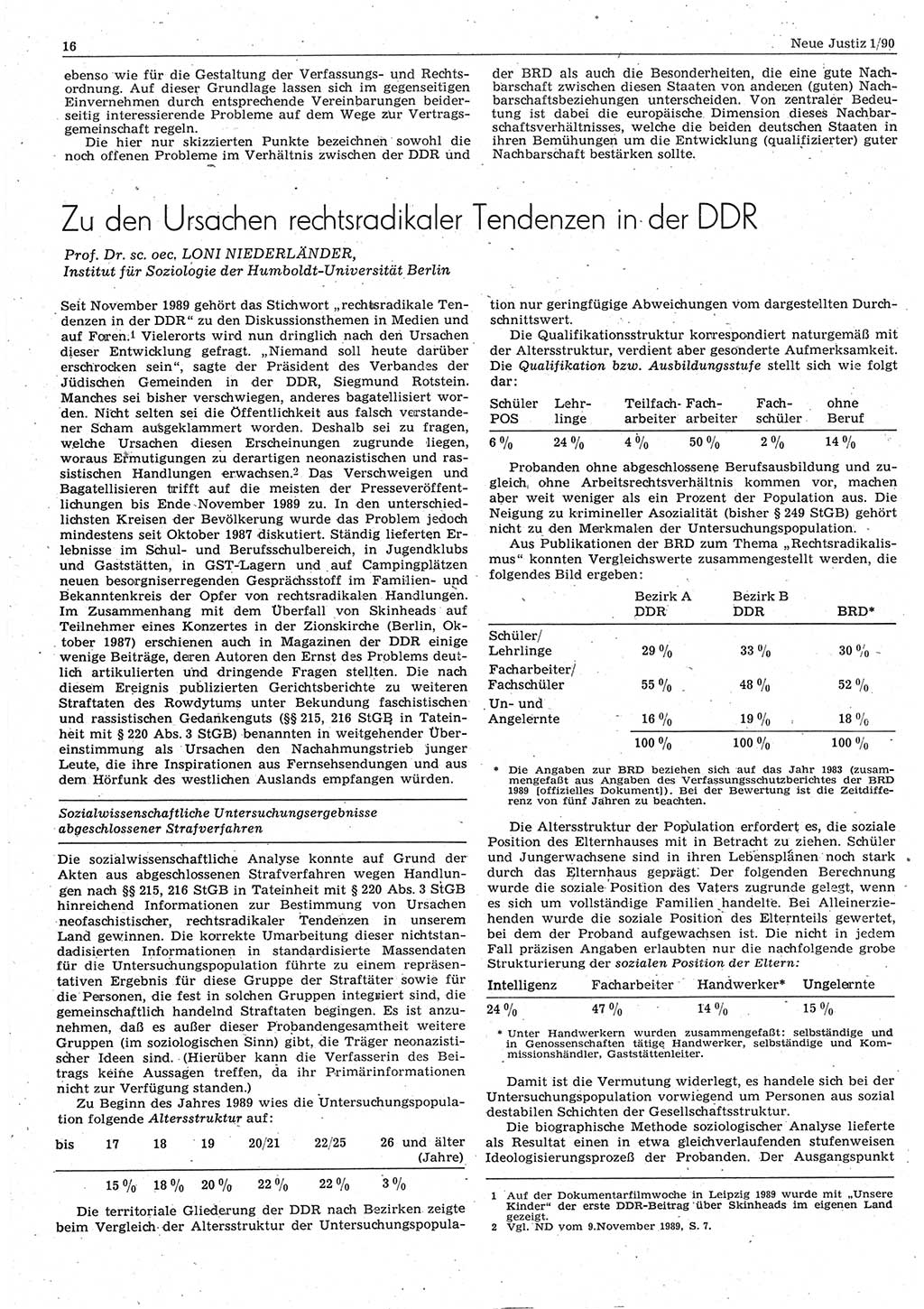 Neue Justiz (NJ), Zeitschrift für Rechtsetzung und Rechtsanwendung [Deutsche Demokratische Republik (DDR)], 44. Jahrgang 1990, Seite 16 (NJ DDR 1990, S. 16)