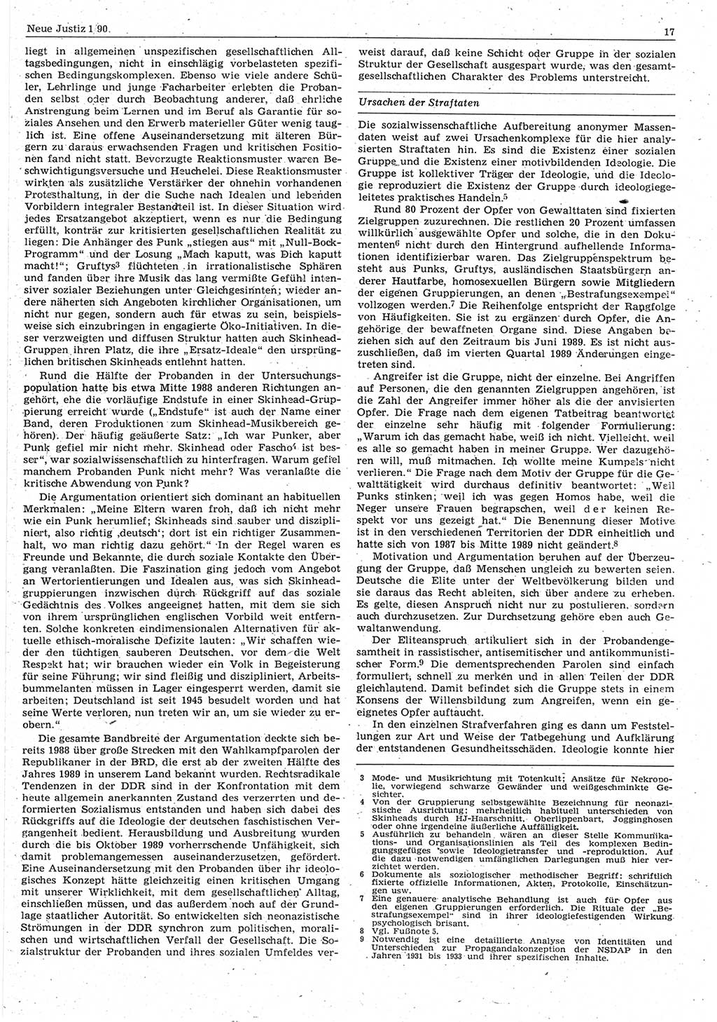 Neue Justiz (NJ), Zeitschrift für Rechtsetzung und Rechtsanwendung [Deutsche Demokratische Republik (DDR)], 44. Jahrgang 1990, Seite 17 (NJ DDR 1990, S. 17)