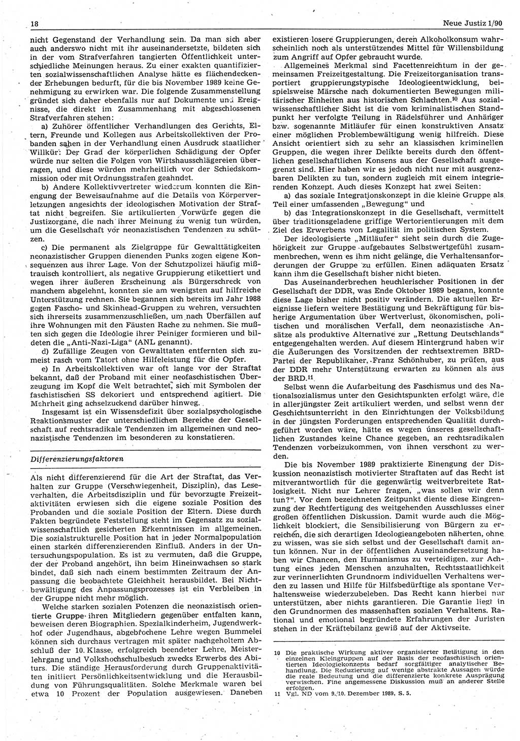Neue Justiz (NJ), Zeitschrift für Rechtsetzung und Rechtsanwendung [Deutsche Demokratische Republik (DDR)], 44. Jahrgang 1990, Seite 18 (NJ DDR 1990, S. 18)