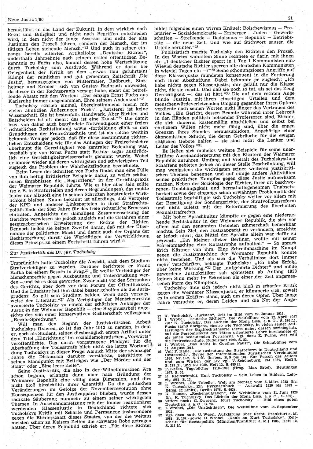 Neue Justiz (NJ), Zeitschrift für Rechtsetzung und Rechtsanwendung [Deutsche Demokratische Republik (DDR)], 44. Jahrgang 1990, Seite 21 (NJ DDR 1990, S. 21)