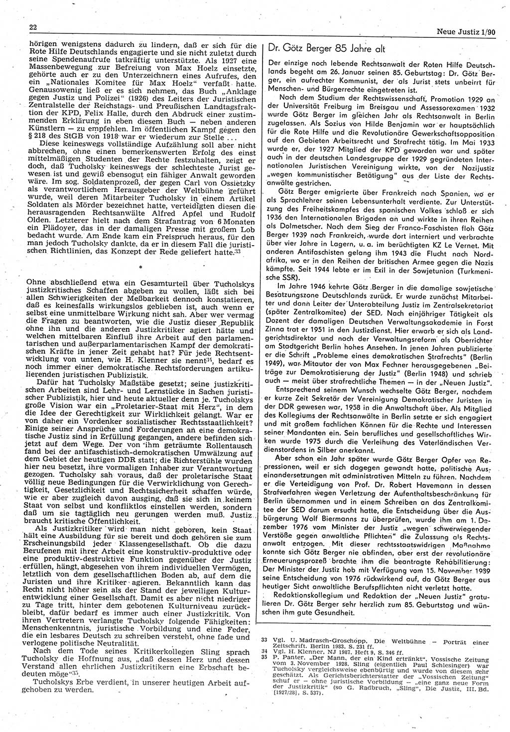 Neue Justiz (NJ), Zeitschrift für Rechtsetzung und Rechtsanwendung [Deutsche Demokratische Republik (DDR)], 44. Jahrgang 1990, Seite 22 (NJ DDR 1990, S. 22)