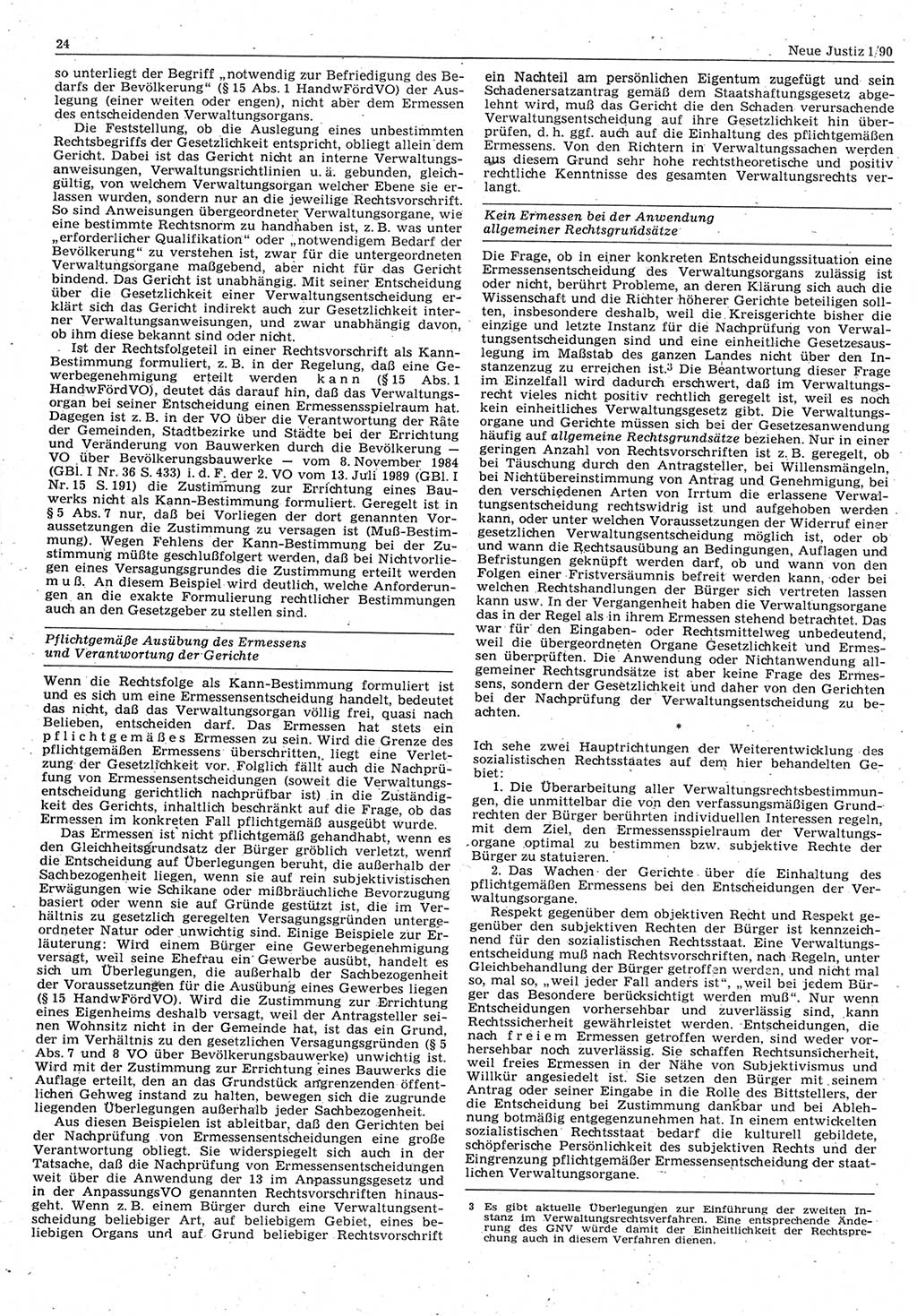 Neue Justiz (NJ), Zeitschrift für Rechtsetzung und Rechtsanwendung [Deutsche Demokratische Republik (DDR)], 44. Jahrgang 1990, Seite 24 (NJ DDR 1990, S. 24)