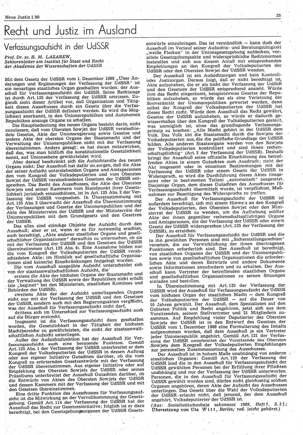 Neue Justiz (NJ), Zeitschrift für Rechtsetzung und Rechtsanwendung [Deutsche Demokratische Republik (DDR)], 44. Jahrgang 1990, Seite 25 (NJ DDR 1990, S. 25)