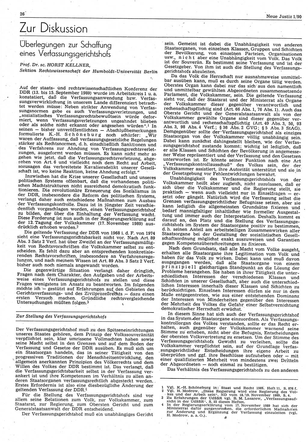 Neue Justiz (NJ), Zeitschrift für Rechtsetzung und Rechtsanwendung [Deutsche Demokratische Republik (DDR)], 44. Jahrgang 1990, Seite 26 (NJ DDR 1990, S. 26)