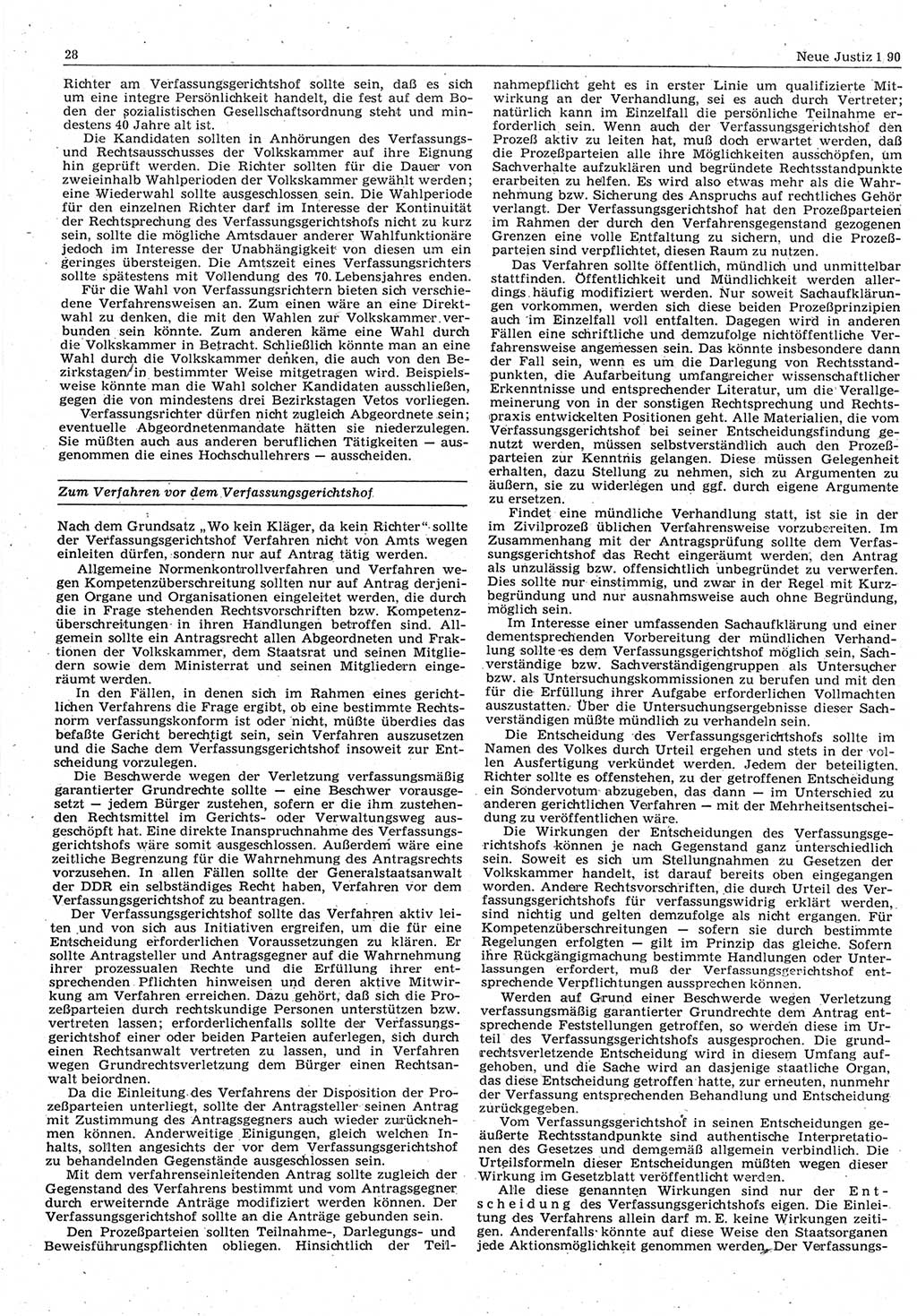 Neue Justiz (NJ), Zeitschrift für Rechtsetzung und Rechtsanwendung [Deutsche Demokratische Republik (DDR)], 44. Jahrgang 1990, Seite 28 (NJ DDR 1990, S. 28)