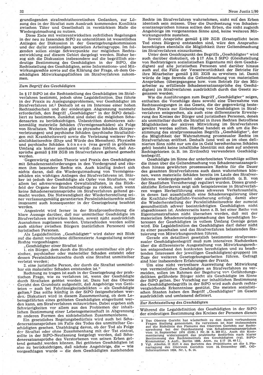 Neue Justiz (NJ), Zeitschrift für Rechtsetzung und Rechtsanwendung [Deutsche Demokratische Republik (DDR)], 44. Jahrgang 1990, Seite 32 (NJ DDR 1990, S. 32)