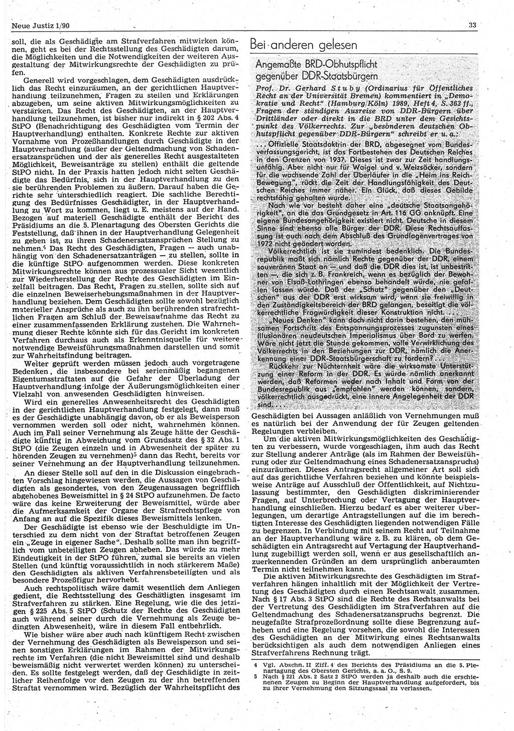 Neue Justiz (NJ), Zeitschrift für Rechtsetzung und Rechtsanwendung [Deutsche Demokratische Republik (DDR)], 44. Jahrgang 1990, Seite 33 (NJ DDR 1990, S. 33)