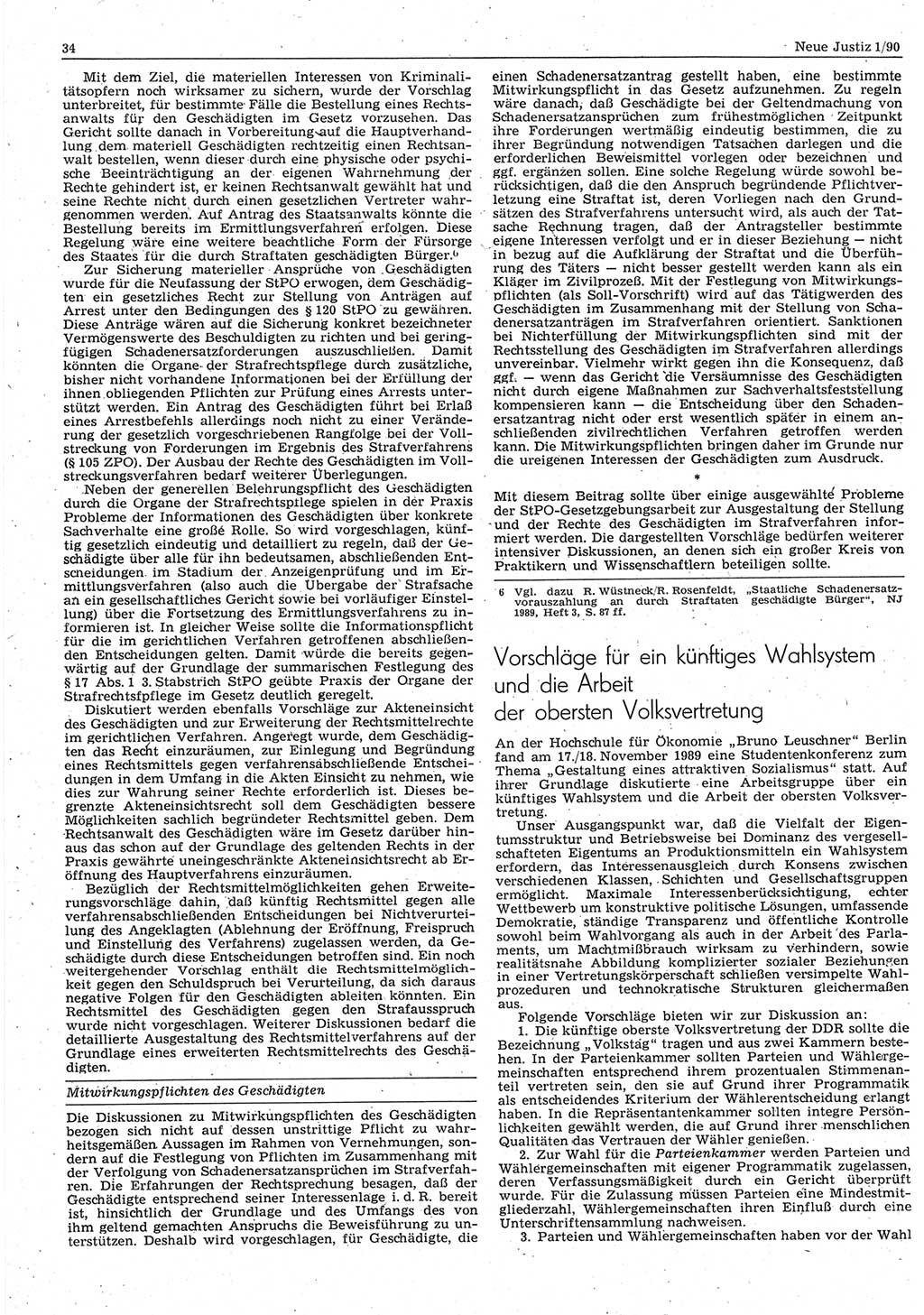 Neue Justiz (NJ), Zeitschrift für Rechtsetzung und Rechtsanwendung [Deutsche Demokratische Republik (DDR)], 44. Jahrgang 1990, Seite 34 (NJ DDR 1990, S. 34)