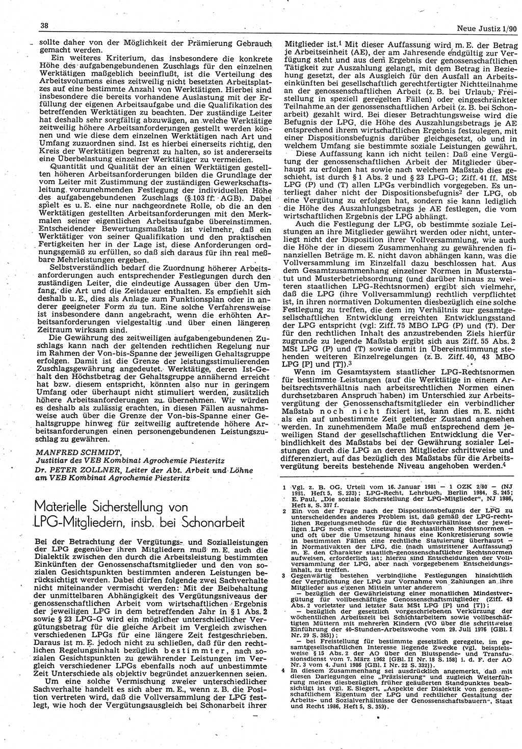 Neue Justiz (NJ), Zeitschrift für Rechtsetzung und Rechtsanwendung [Deutsche Demokratische Republik (DDR)], 44. Jahrgang 1990, Seite 38 (NJ DDR 1990, S. 38)