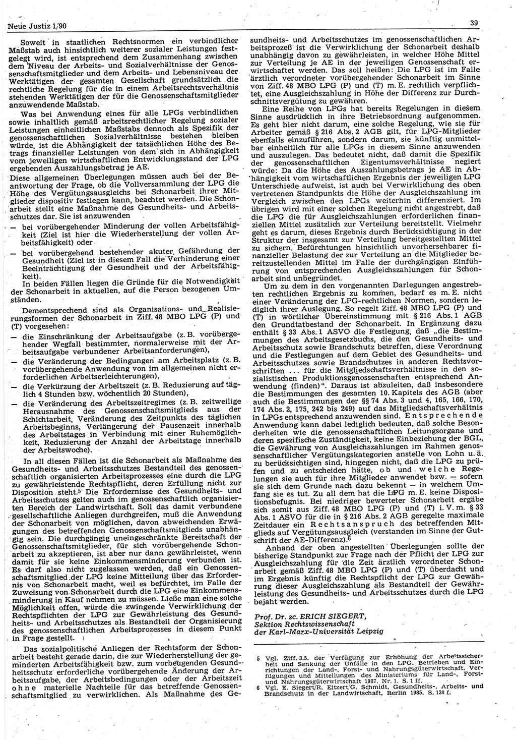 Neue Justiz (NJ), Zeitschrift für Rechtsetzung und Rechtsanwendung [Deutsche Demokratische Republik (DDR)], 44. Jahrgang 1990, Seite 39 (NJ DDR 1990, S. 39)