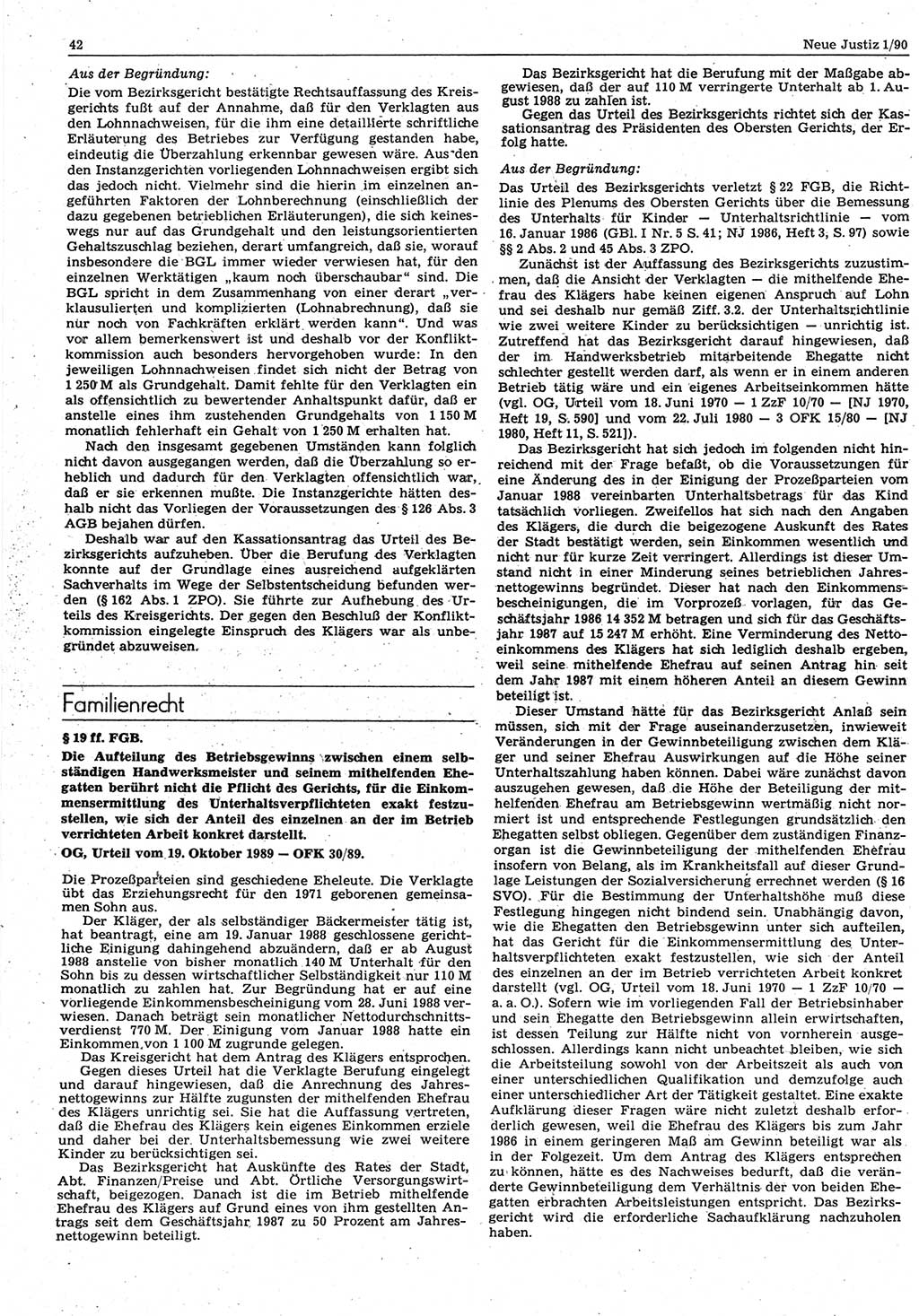 Neue Justiz (NJ), Zeitschrift für Rechtsetzung und Rechtsanwendung [Deutsche Demokratische Republik (DDR)], 44. Jahrgang 1990, Seite 42 (NJ DDR 1990, S. 42)