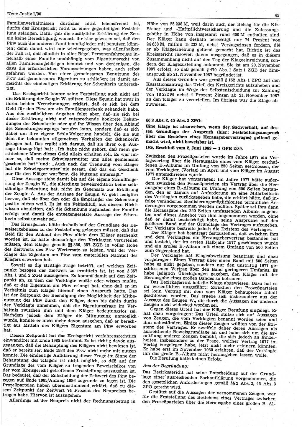 Neue Justiz (NJ), Zeitschrift für Rechtsetzung und Rechtsanwendung [Deutsche Demokratische Republik (DDR)], 44. Jahrgang 1990, Seite 45 (NJ DDR 1990, S. 45)
