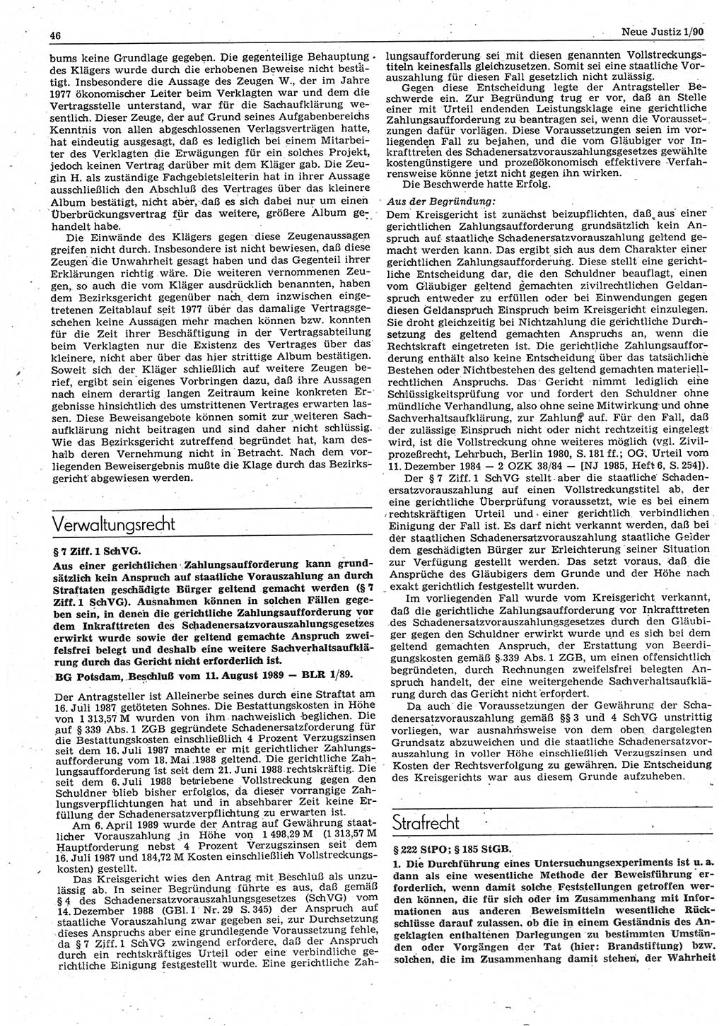 Neue Justiz (NJ), Zeitschrift für Rechtsetzung und Rechtsanwendung [Deutsche Demokratische Republik (DDR)], 44. Jahrgang 1990, Seite 46 (NJ DDR 1990, S. 46)