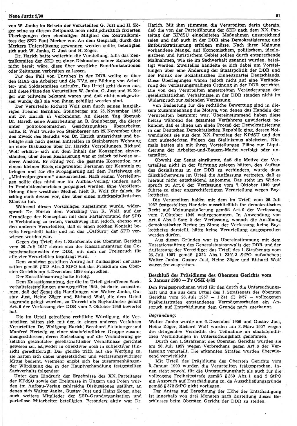 Neue Justiz (NJ), Zeitschrift für Rechtsetzung und Rechtsanwendung [Deutsche Demokratische Republik (DDR)], 44. Jahrgang 1990, Seite 51 (NJ DDR 1990, S. 51)