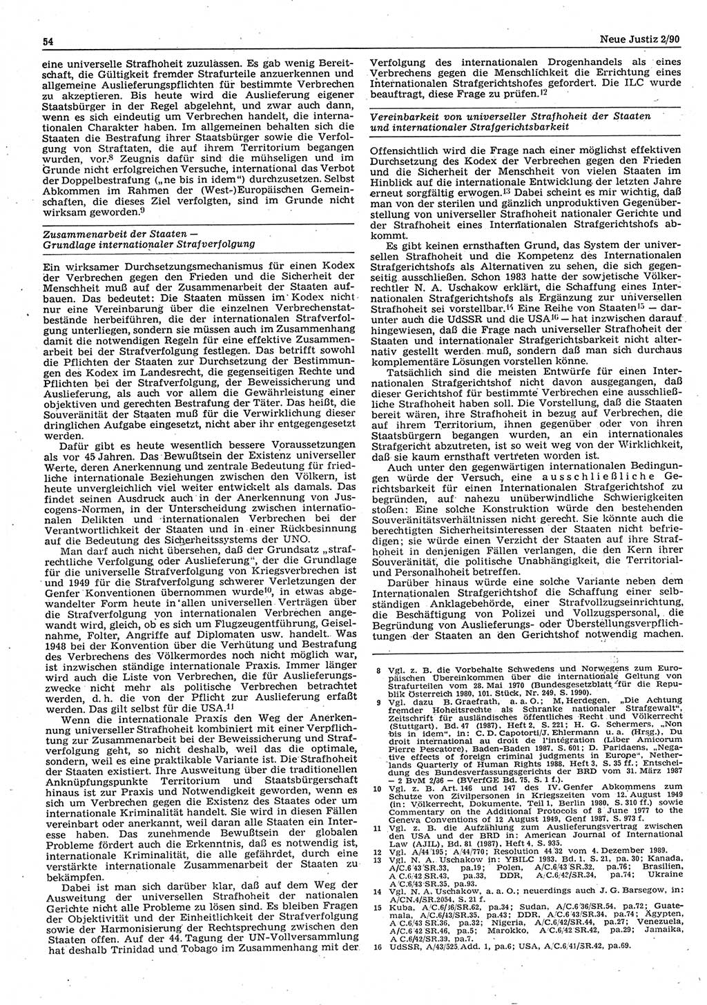 Neue Justiz (NJ), Zeitschrift für Rechtsetzung und Rechtsanwendung [Deutsche Demokratische Republik (DDR)], 44. Jahrgang 1990, Seite 54 (NJ DDR 1990, S. 54)