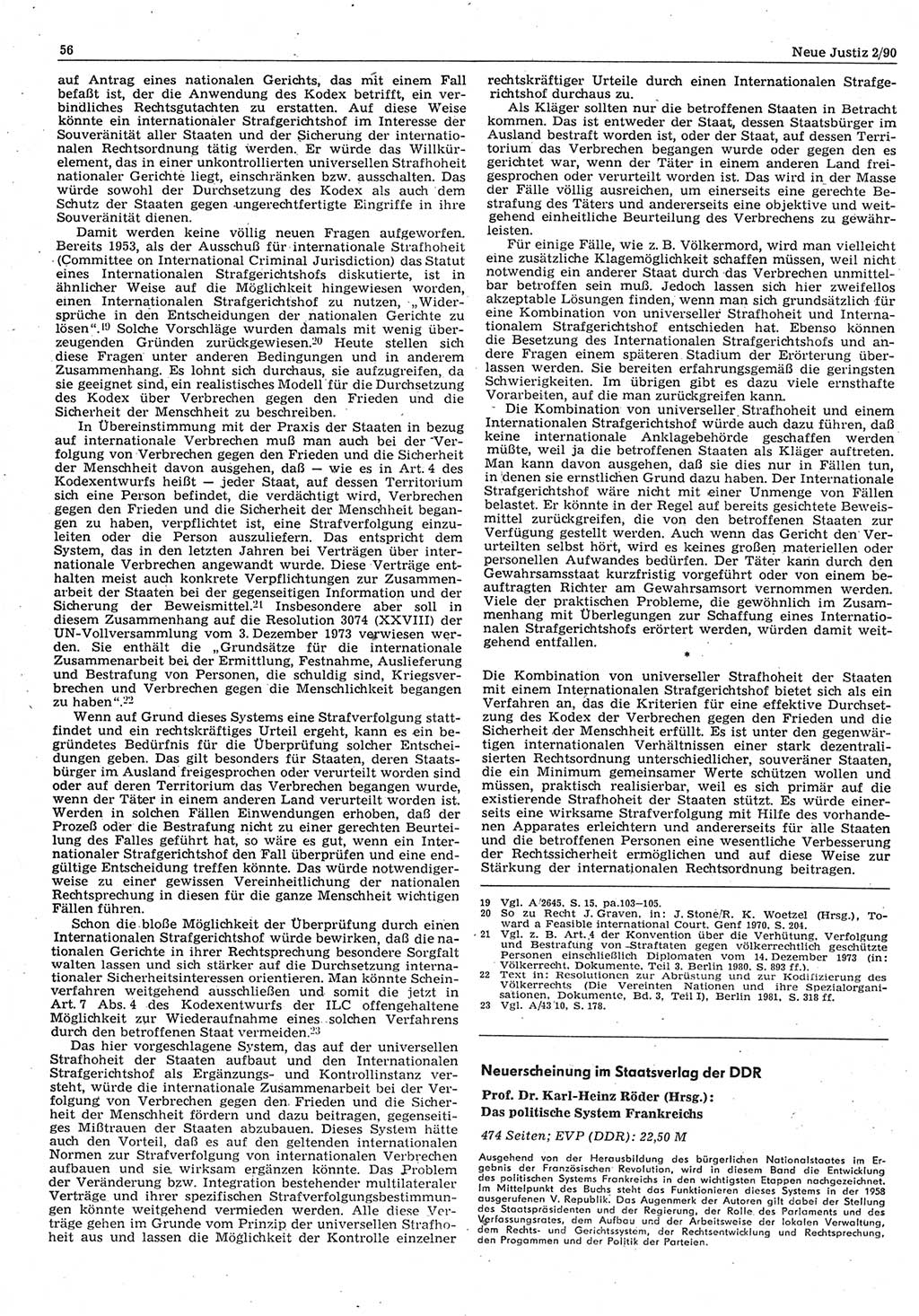 Neue Justiz (NJ), Zeitschrift für Rechtsetzung und Rechtsanwendung [Deutsche Demokratische Republik (DDR)], 44. Jahrgang 1990, Seite 56 (NJ DDR 1990, S. 56)