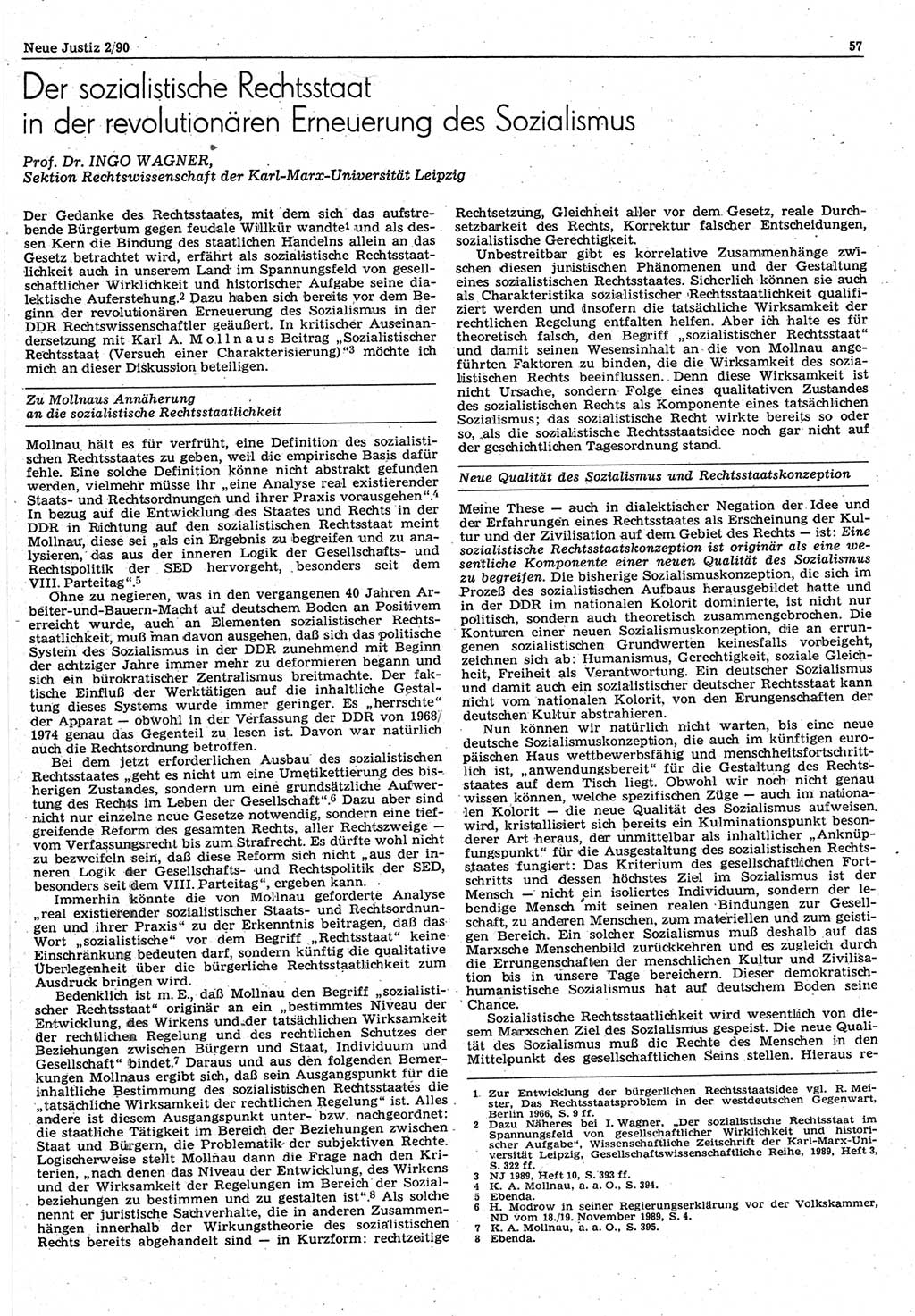 Neue Justiz (NJ), Zeitschrift für Rechtsetzung und Rechtsanwendung [Deutsche Demokratische Republik (DDR)], 44. Jahrgang 1990, Seite 57 (NJ DDR 1990, S. 57)