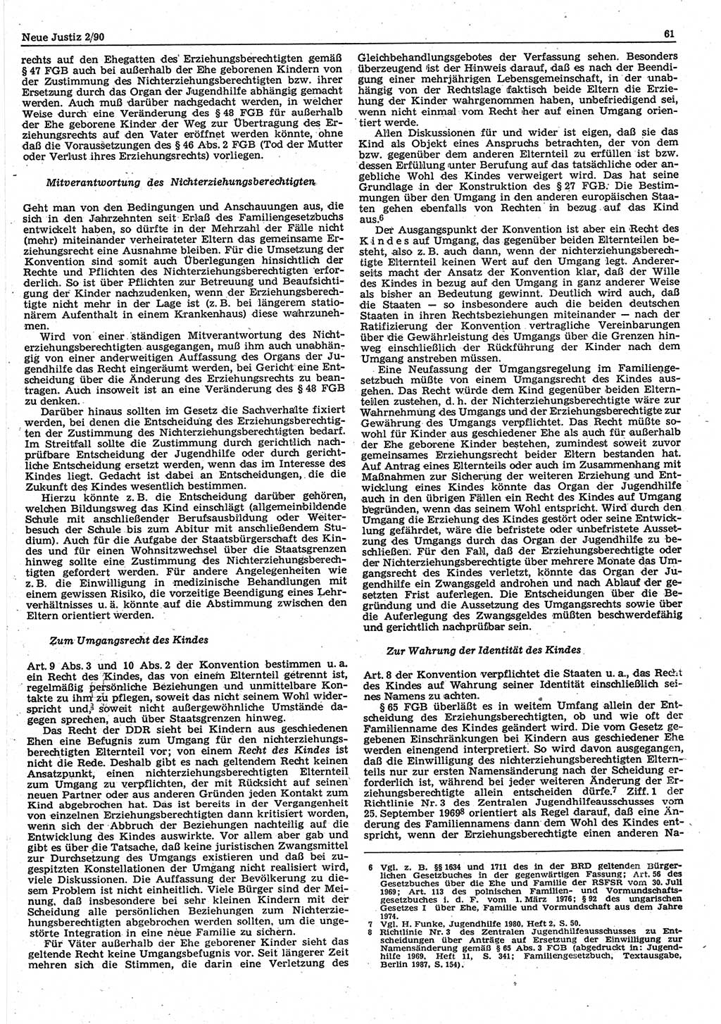 Neue Justiz (NJ), Zeitschrift für Rechtsetzung und Rechtsanwendung [Deutsche Demokratische Republik (DDR)], 44. Jahrgang 1990, Seite 61 (NJ DDR 1990, S. 61)