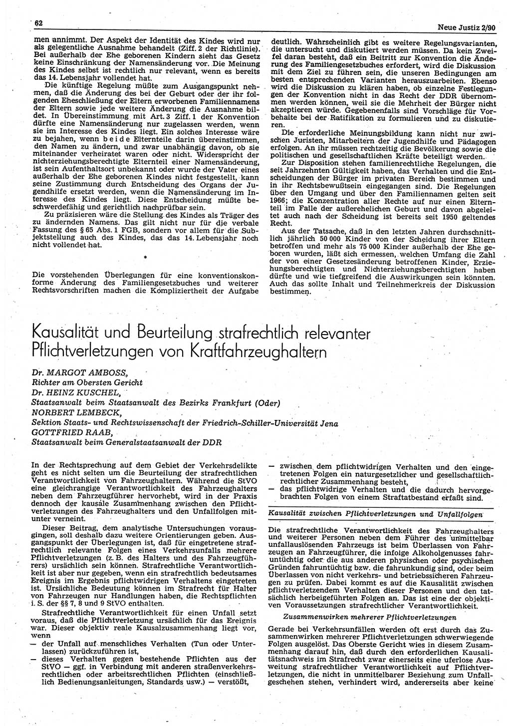 Neue Justiz (NJ), Zeitschrift für Rechtsetzung und Rechtsanwendung [Deutsche Demokratische Republik (DDR)], 44. Jahrgang 1990, Seite 62 (NJ DDR 1990, S. 62)