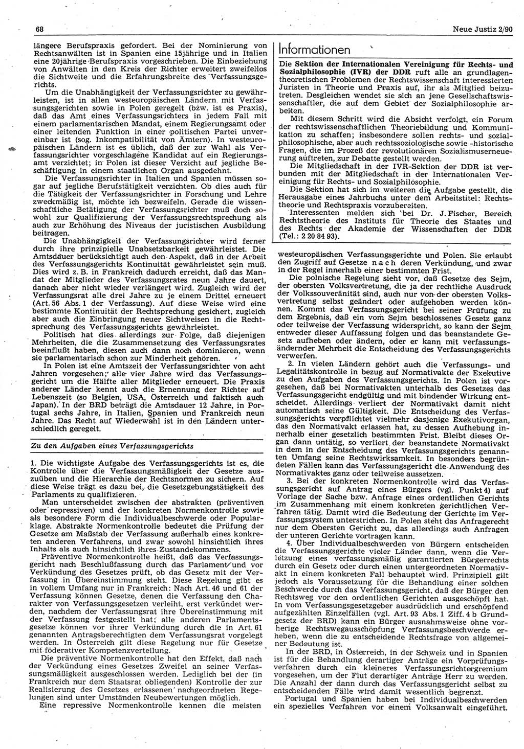 Neue Justiz (NJ), Zeitschrift für Rechtsetzung und Rechtsanwendung [Deutsche Demokratische Republik (DDR)], 44. Jahrgang 1990, Seite 68 (NJ DDR 1990, S. 68)