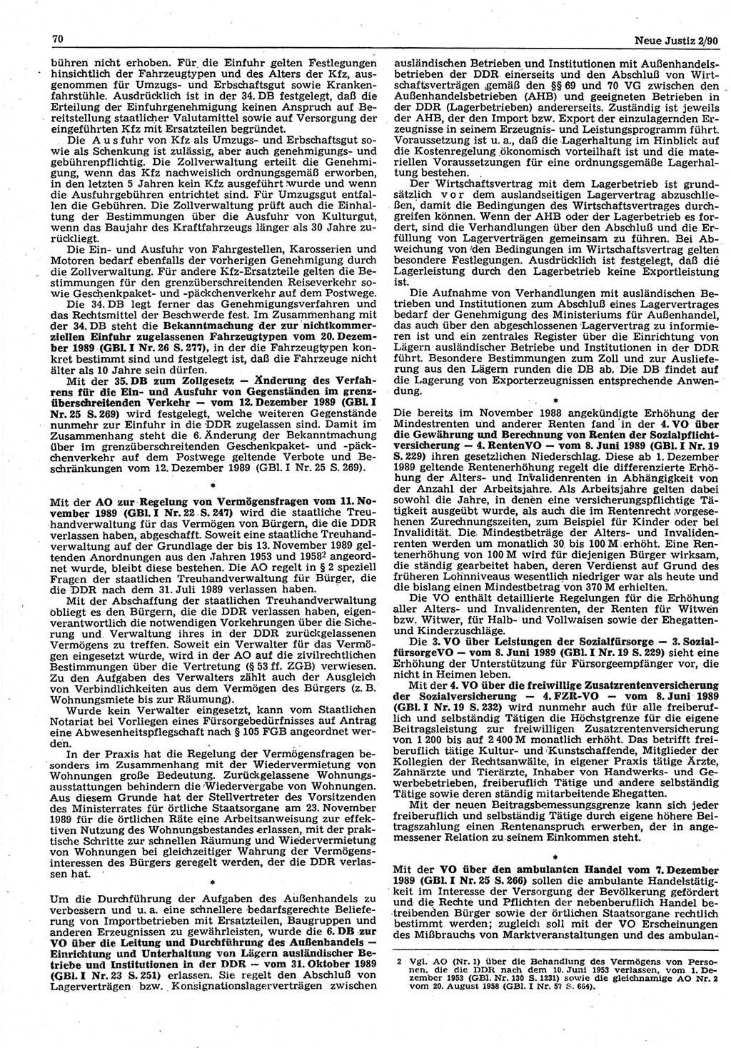 Neue Justiz (NJ), Zeitschrift für Rechtsetzung und Rechtsanwendung [Deutsche Demokratische Republik (DDR)], 44. Jahrgang 1990, Seite 70 (NJ DDR 1990, S. 70)